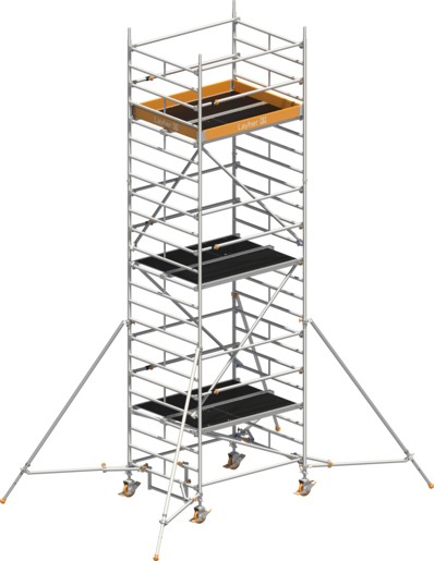 Fahrgerüst Layher Uni Kompakt P2 hawego 1415025 mit Stützen und Telegeländer - Arbeitshöhe 7,20 m fahrbares Gerüst mit Standleiter-Optimierung - Rollgerüst Sicherheitsaufbau P2 mit Gerüststützen (LS-1415025-H) Bild-01