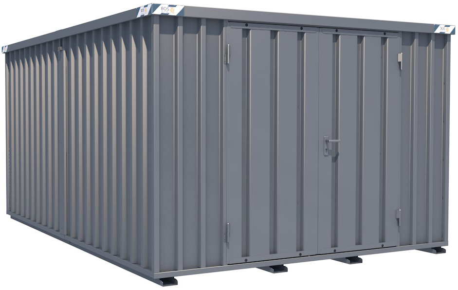 BOS Container Combination 3100 x 4200 x 2100 mm - 2-flügelige Tür auf 3 m Seite Lagercontainer mit Tür 1750 x 1890 mm - Materialcontainer 3x4 m Serie SCC2100+ unmontiert (BOS-SCC2100-3x4-LZ) Bild-01