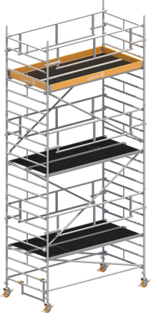 Fahrgerüst Layher Uni Breit P2 SAFETY Plus 1422105 - Arbeitshöhe 7,20 m fahrbares Gerüst mit Sicherheits-Doppelgeländern - Rollgerüst Sicherheitsaufbau P2 (LS-1422105) Bild-01