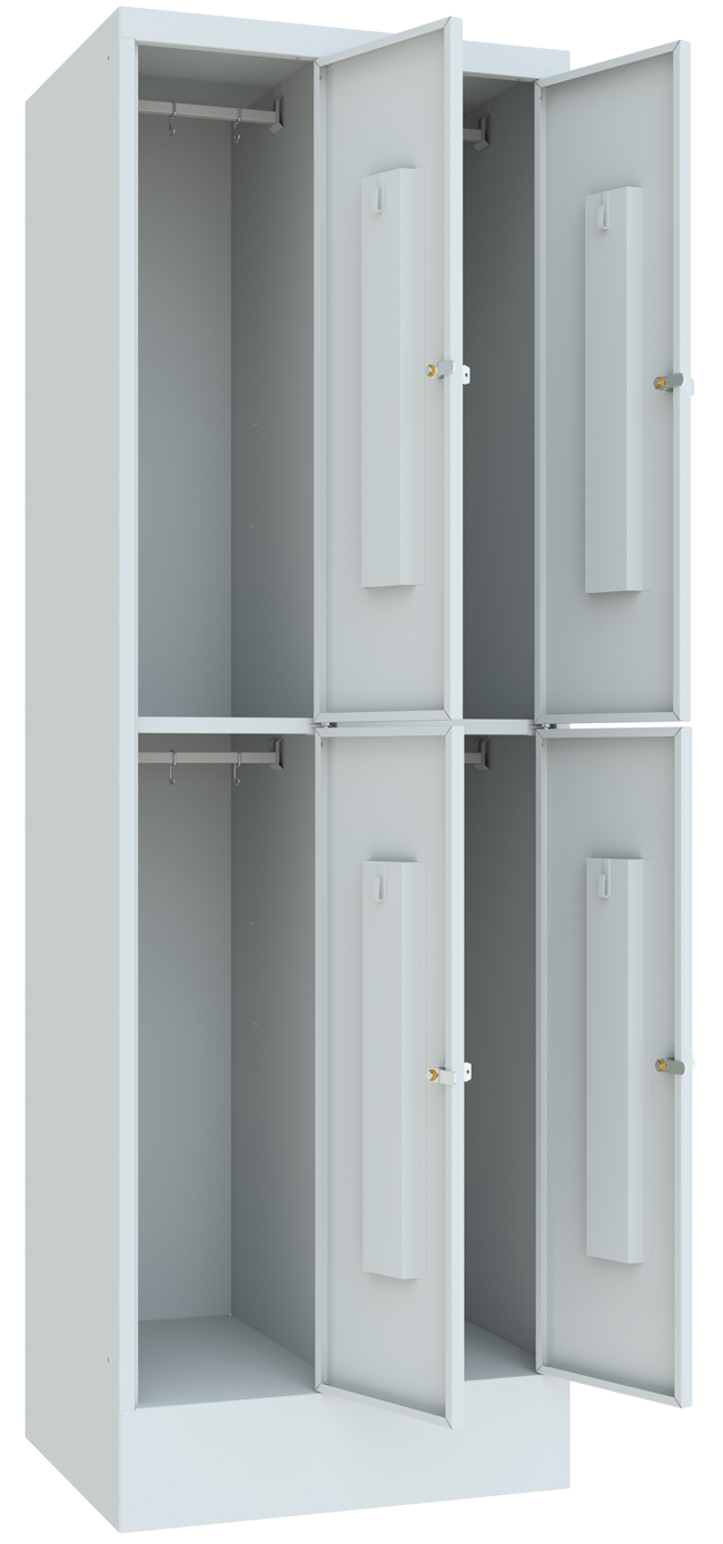Pavoy Schließfachschrank mit Sockel 1850 x 600 x 500 mm - 2 x 2 Fächer mit Zylinderschloss - RAL 7035 Wertfachschrank Stahl Fachbreite 300 mm | 4 Fächer - Korpus lichtgrau | Türen lichtgrau (PA-61265-223-401-735) Bild-01
