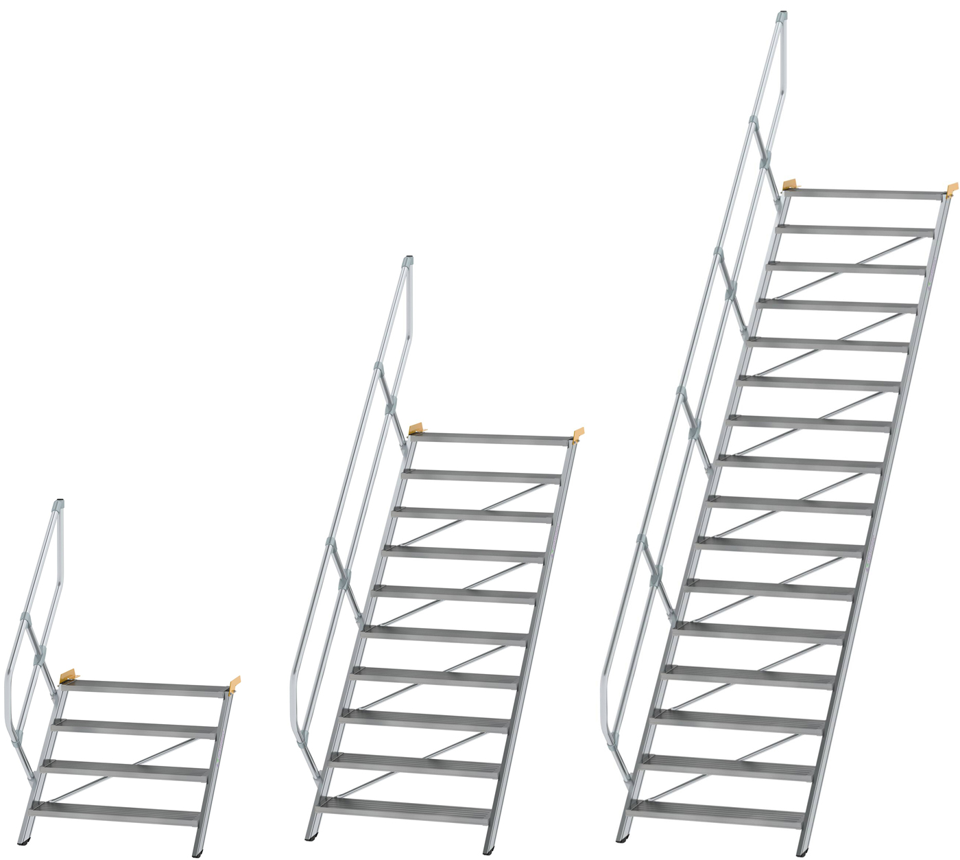 Günzburger Treppe 45° - 1000 mm breit - mit einem Handlauf Alutreppe mit Stufenbreite 1000 mm - Stufenausführung Alu gerieft (GB-C-600344) Bild-01