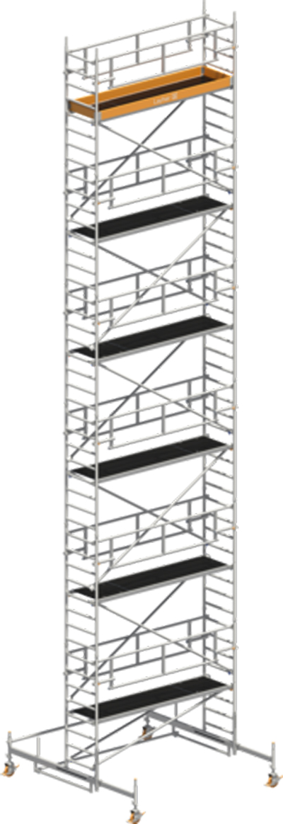 Fahrgerüst Layher Uni Standard P2 SAFETY Plus 1421111 - Arbeitshöhe 13,38 m fahrbares Gerüst mit Sicherheits-Doppelgeländern - Rollgerüst Sicherheitsaufbau P2 mit verstellbaren Fahrbalken (LS-1421111) Bild-01