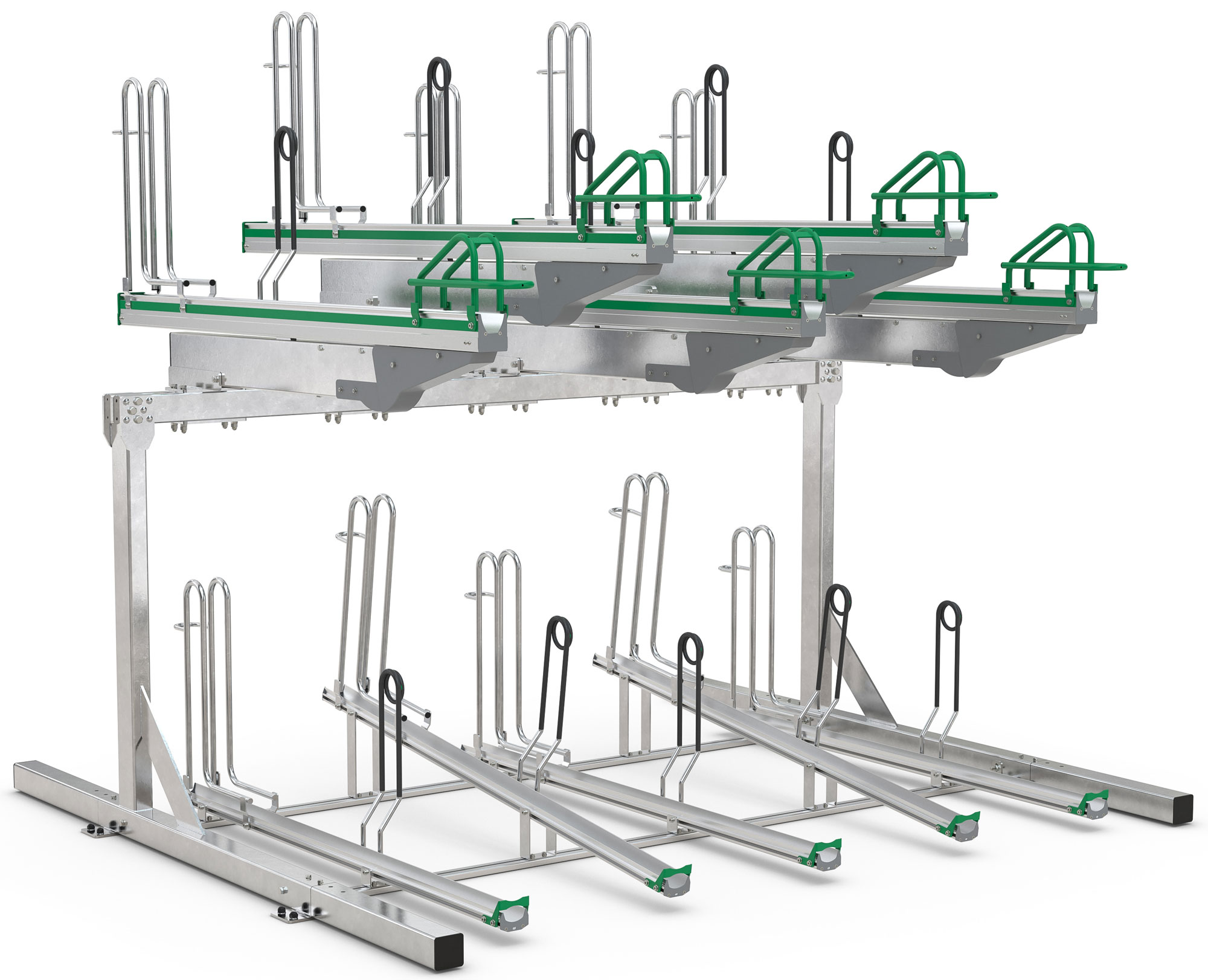 WSM Fahrradständer Doppelstockparker BikeHub Stahl - Premium 1|10 Doppelstockparksystem mit Hoch- und Tiefeinstellung einseitig befahrbar - Bügelparker Stahl verzinkt (WSM-105600056) Bild-01