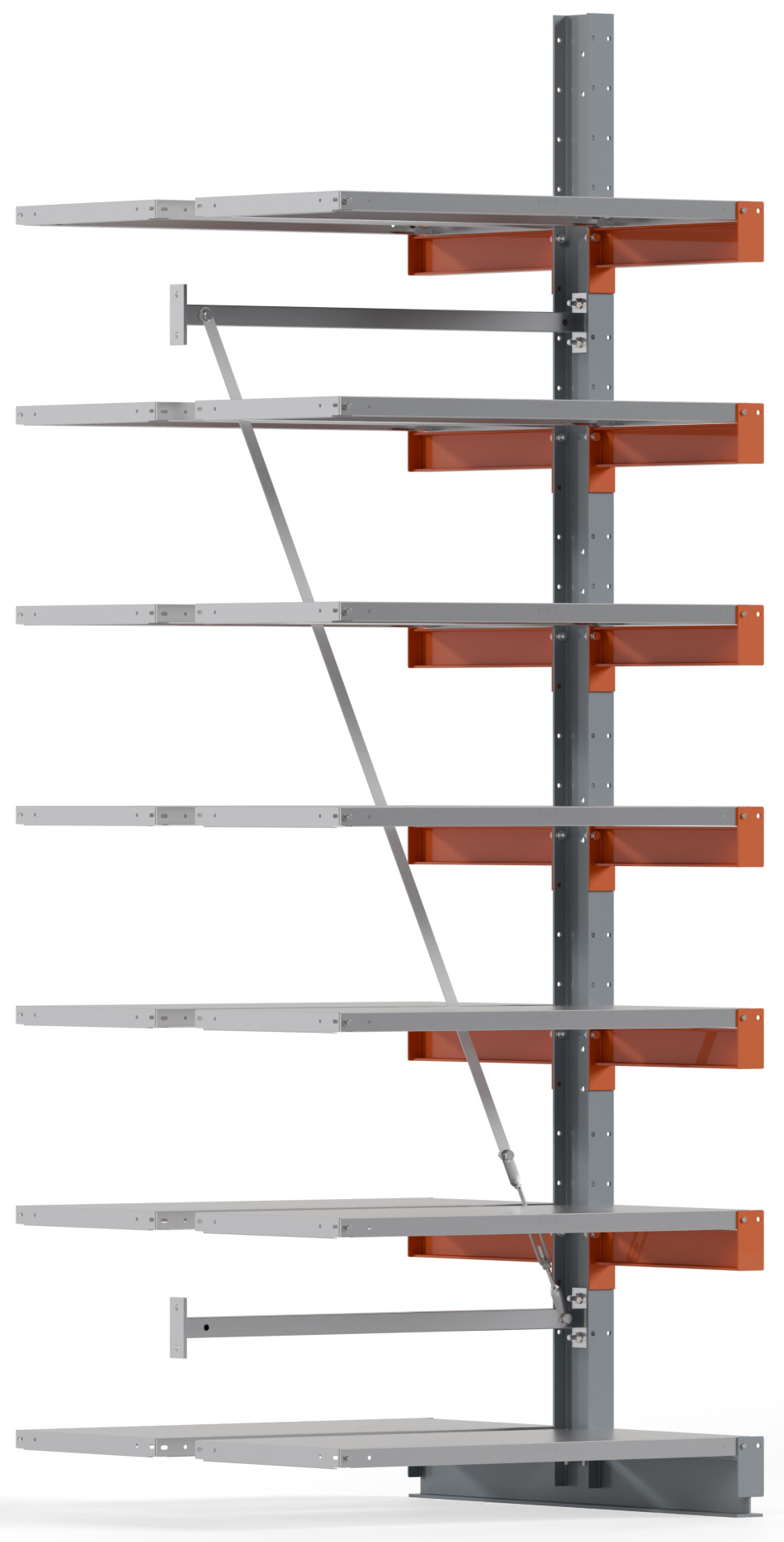 Regalwerk KARL BASIC 1850 Kragarmregal Stahlboden doppelseitig Anbaufeld 3000 x 1000 x 500 mm Lagerregal mit Kragarmlast 870 kg | Ständerlast 1850 kg - 2x7 Ebenen mit Fachböden | Kragarme frei verstellbar (RW-B6-54311-50) Bild-01