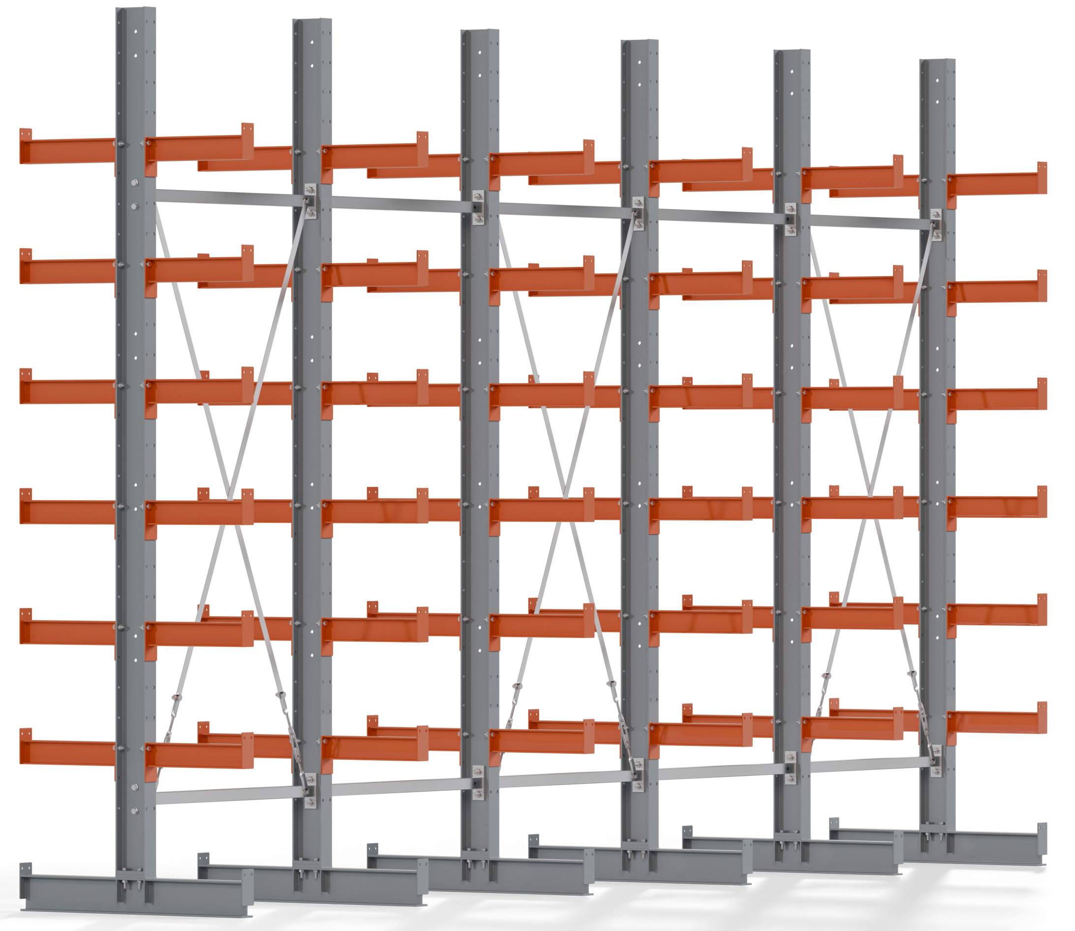 Regalwerk KARL BASIC 2250 Kragarmregal doppelseitig Komplettset 3000 x 5000 x 400 mm Lagerregal 5 Felder mit Kragarmlast 1100 kg | Ständerlast 2250 kg - 2x7 Ebenen | Kragarme frei verstellbar (RW-B6-50310-40-S4) Bild-01