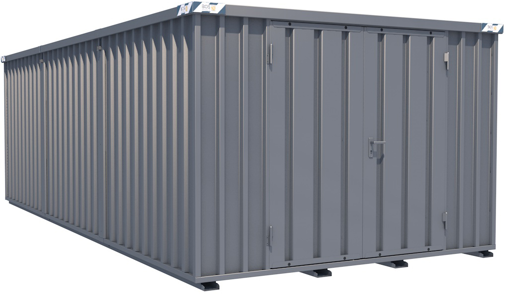 BOS Container Combination 3100 x 6300 x 2100 mm - 2-flügelige Tür auf 3 m Seite  Lagercontainer mit Tür 1750 x 1890 mm - Materialcontainer 3x6 m Serie SCC2100+ unmontiert (BOS-SCC2100-3x6-LZ) Bild-01