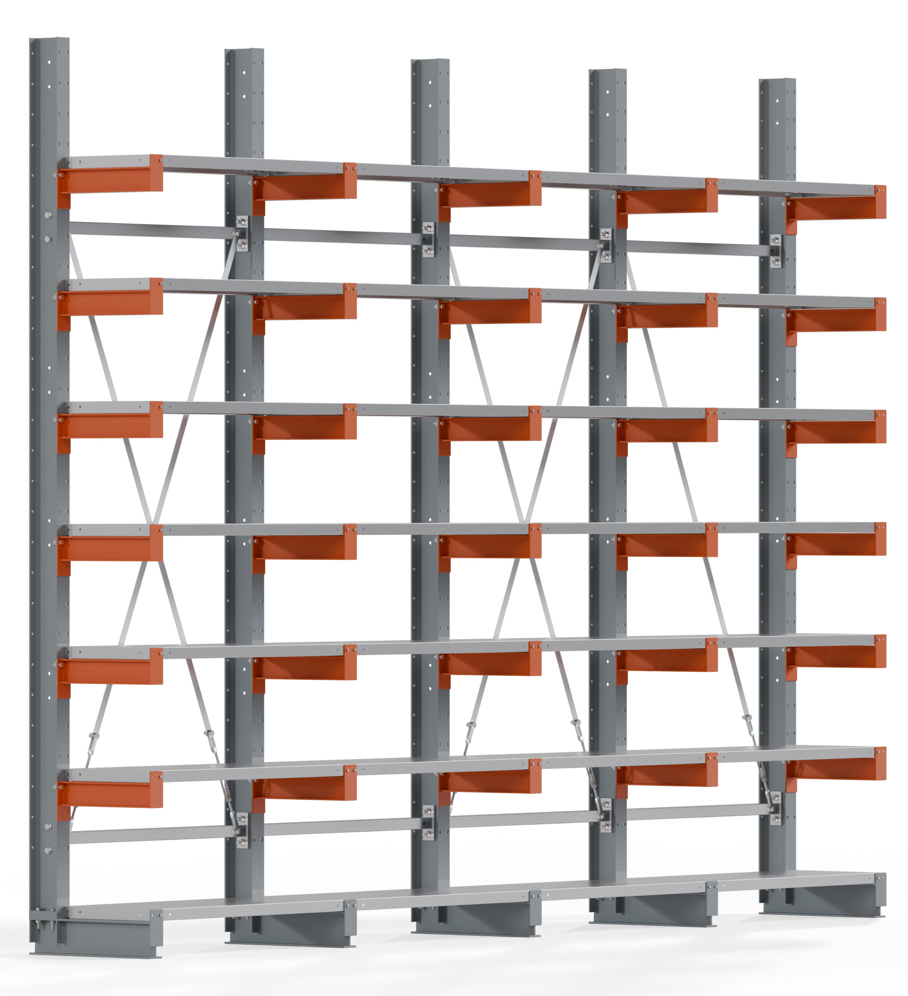 Regalwerk KARL BASIC 2250 Kragarmregal Stahlboden einseitig Komplettset 3000 x 4000 x 400 mm Lagerregal 4 Felder mit Kragarmlast 1100 kg | Ständerlast 2250 kg - 7 Ebenen mit Fachböden | Kragarme frei verstellbar (RW-B6-54300-40-S3) Bild-01