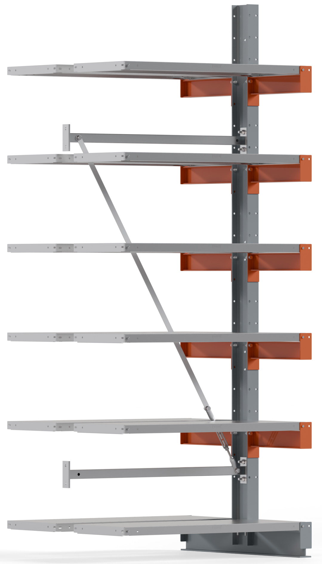 Regalwerk KARL BASIC 2500 Kragarmregal Stahlboden doppelseitig Anbaufeld 2500 x 1000 x 400 mm Lagerregal mit Kragarmlast 1100 kg | Ständerlast 2500 kg - 2x6 Ebenen mit Fachböden | Kragarme frei verstellbar (RW-B6-54211-40) Bild-01