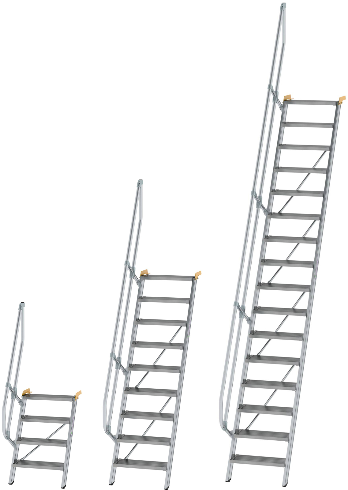 Günzburger Treppe 60° - 600 mm - mit einem Handlauf Alutreppe mit Stufenbreite 600 mm - Stufenausführung Alu gerieft (GB-C-600204) Bild-01