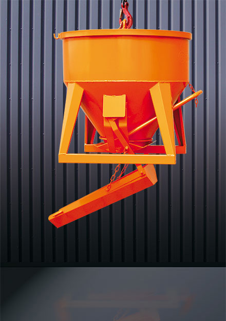 Eichinger Betonsilo 1091S|1 - 150 Liter Betonkübel rund mit Handrad und Bügel - geradem Auslauf und schwenkbarer Auslaufschurre - Betonbombe konische Form (EI-10910110030000) Bild-01