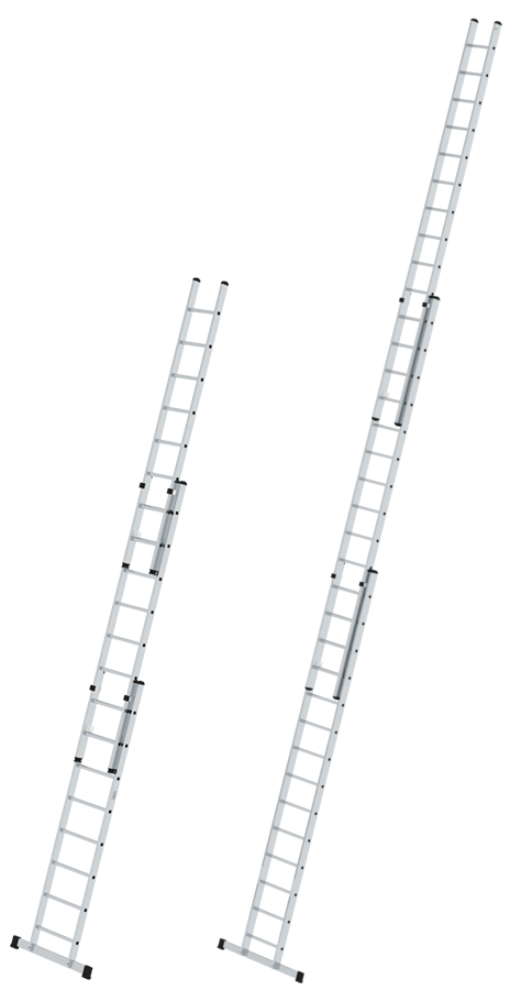 Günzburger Schiebeleiter Alu 3-teilig 3x8 - 3x14 Sprossen Leiter ab 3 m Länge mit Traverse (GB-C-20318) Bild-01