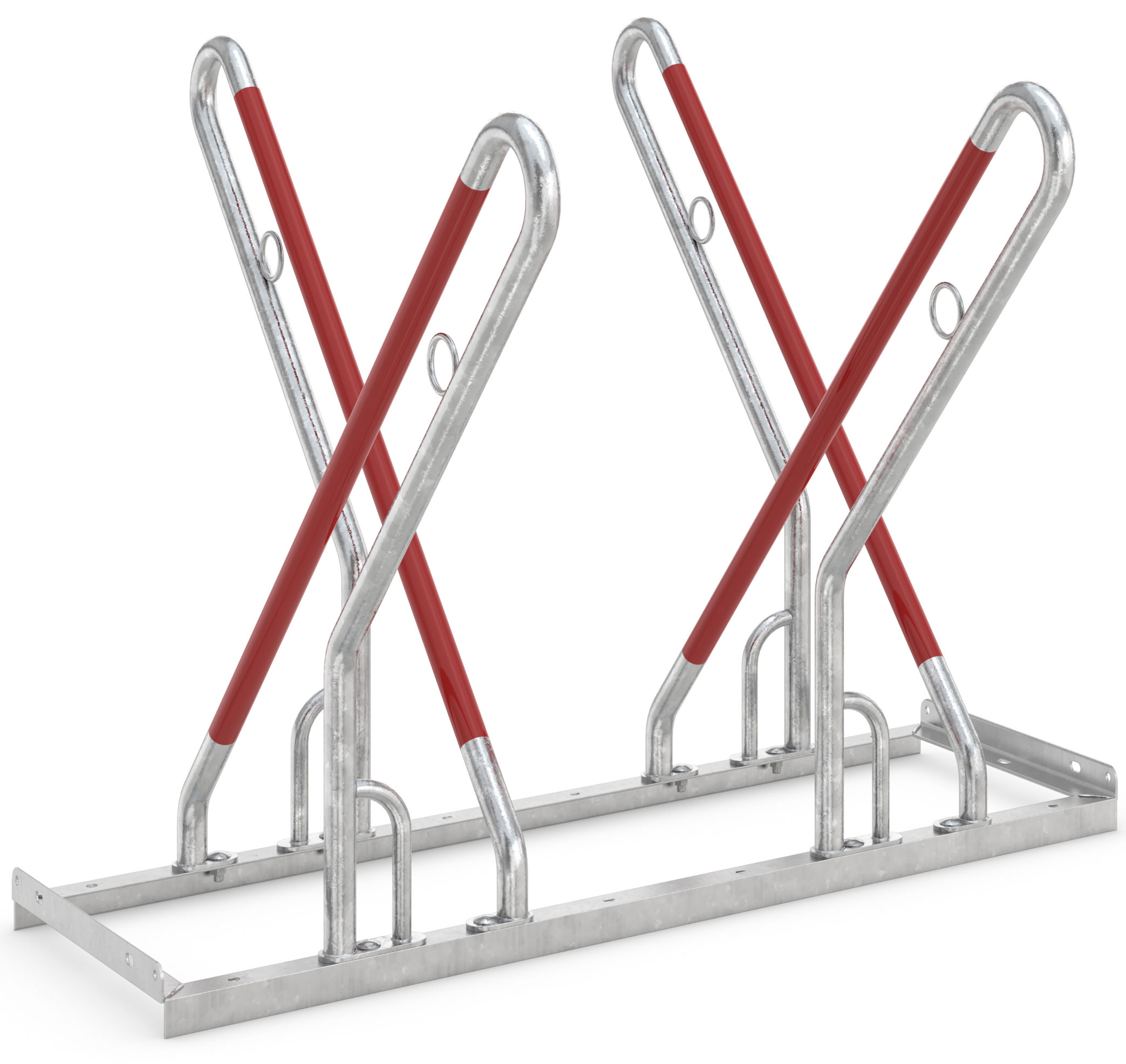 WSM Fahrradständer Anlehnbügel 0514 XBF Stahl - 4 Einstellplätze Anlehnparker mit Befestigungsösen zweiseitig befahrbar - Radabstand 540 mm - Bügelparker Stahl verzinkt  (WSM-105700199) Bild-01