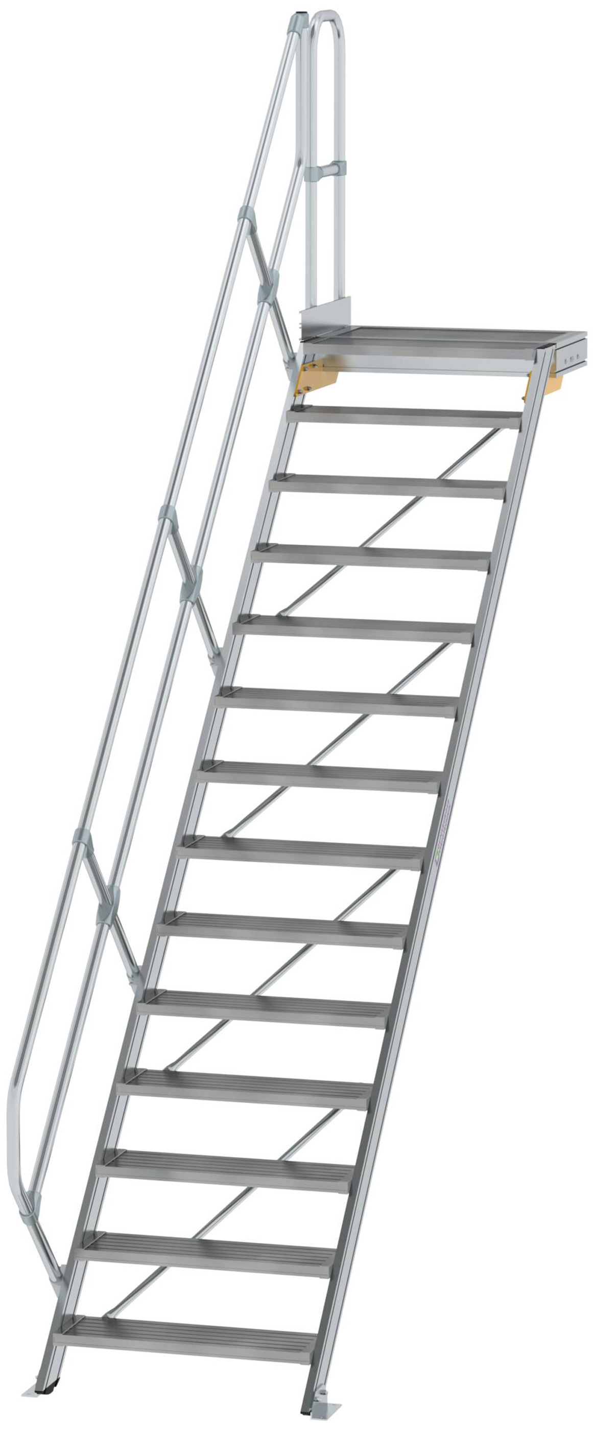 Günzburger Podesttreppe 45° 14 Stufen - 800 mm breit Alutreppe mit einem Handlauf - Stufenausführung Alu geriffelt (GB-600454) Bild-01