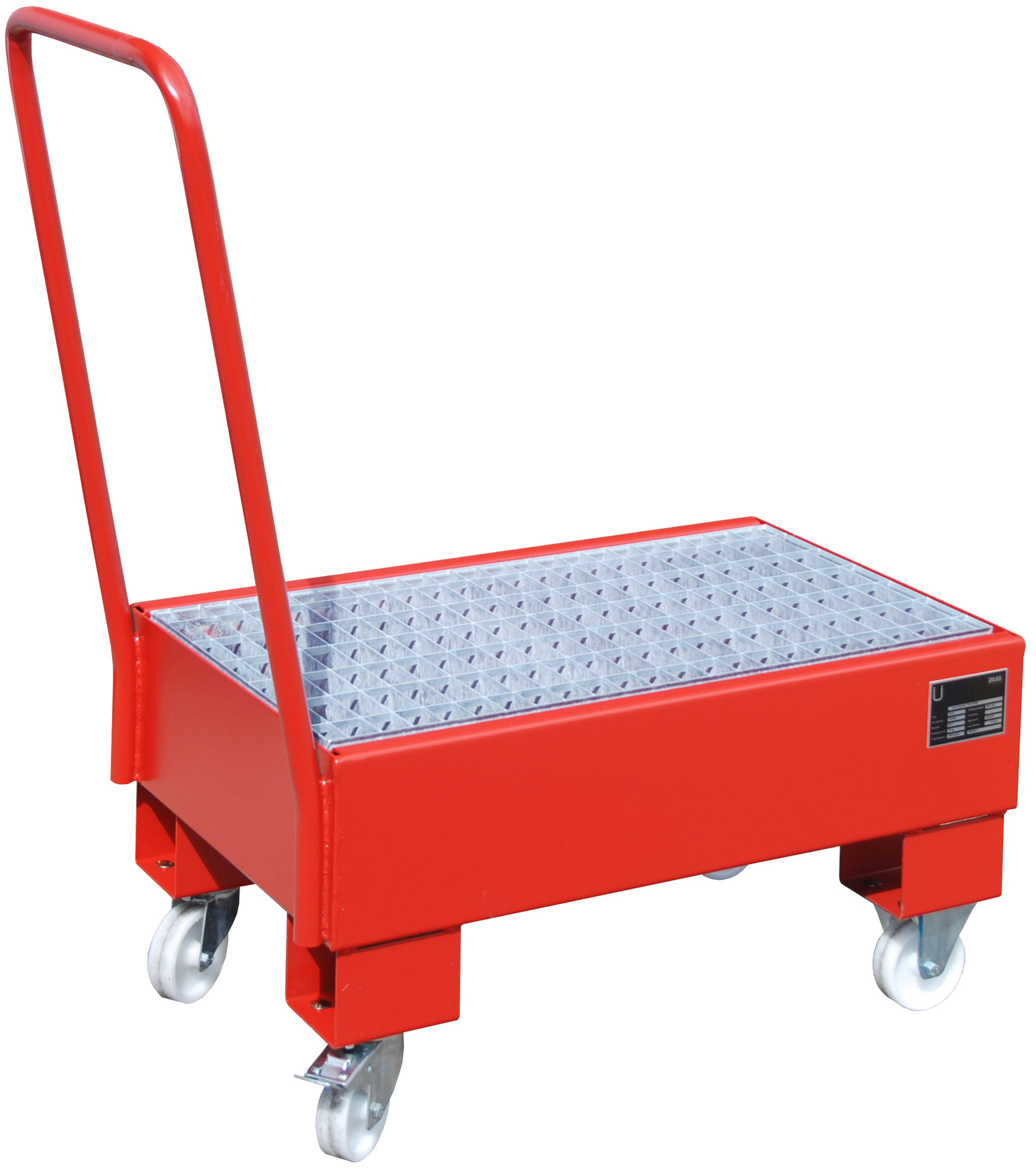 Bauer Auffangwanne fahrbar Stahl AW 60-1 SR - RAL 3000 Gefahrstoffwanne mobil feuerrot pulverbeschichtet - Stahlwanne für 2 Fässer 60 Liter stehend (BA-4471-92-0000-2) Bild-01