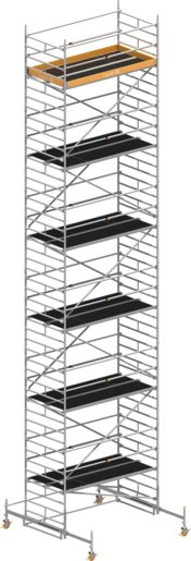 Fahrgerüst Layher Uni Breit P2 hawego 1412111 mit Telegeländer - Arbeitshöhe 13,38 m fahrbares Gerüst mit Standleiter-Optimierung - Fahrgerüst Sicherheitsaufbau P2 mit Fahrbalken (LS-1412111-H) Bild-01