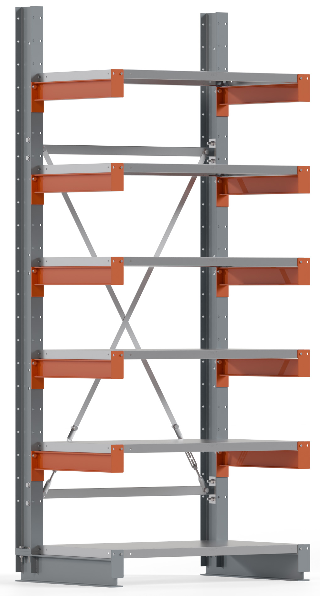 Regalwerk KARL BASIC 1750 Kragarmregal Stahlboden einseitig Grundfeld 2500 x 1000 x 600 mm Lagerregal mit Kragarmlast 730 kg | Ständerlast 1750 kg - 6 Ebenen mit Fachböden | Kragarme frei verstellbar (RW-B6-54200-60) Bild-01