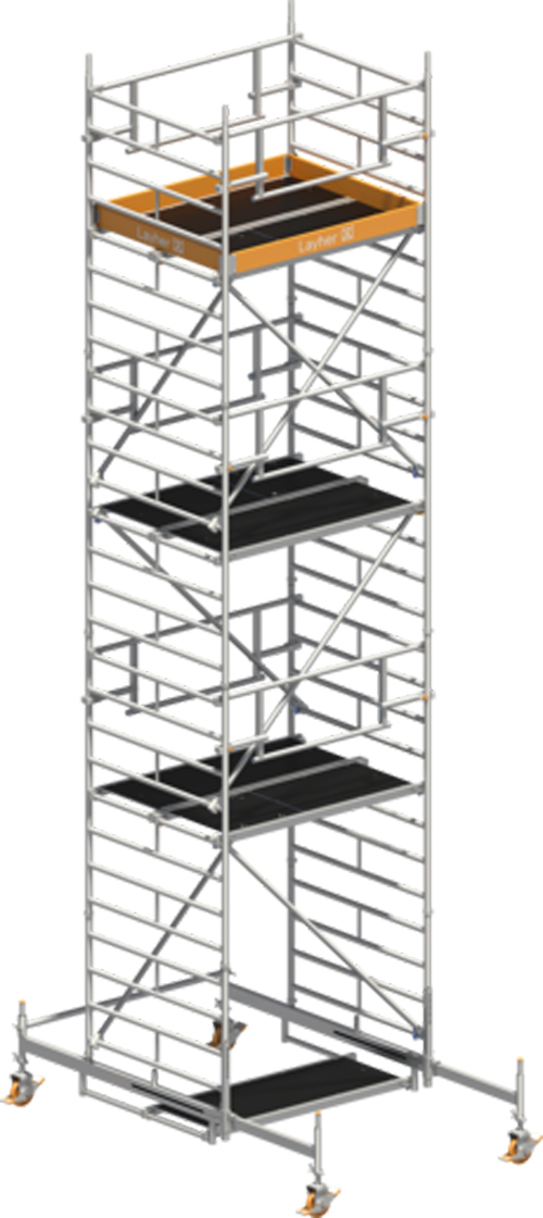 Fahrgerüst Layher Uni Kompakt P2 SAFETY Plus hawego 1425006 - Arbeitshöhe 8,38 m fahrbares Gerüst mit Sicherheits-Doppelgeländern und Diagonal-Optimierung - Rollgerüst Sicherheitsaufbau P2 mit verstellbaren Fahrbalken (LS-1425006-H) Bild-01
