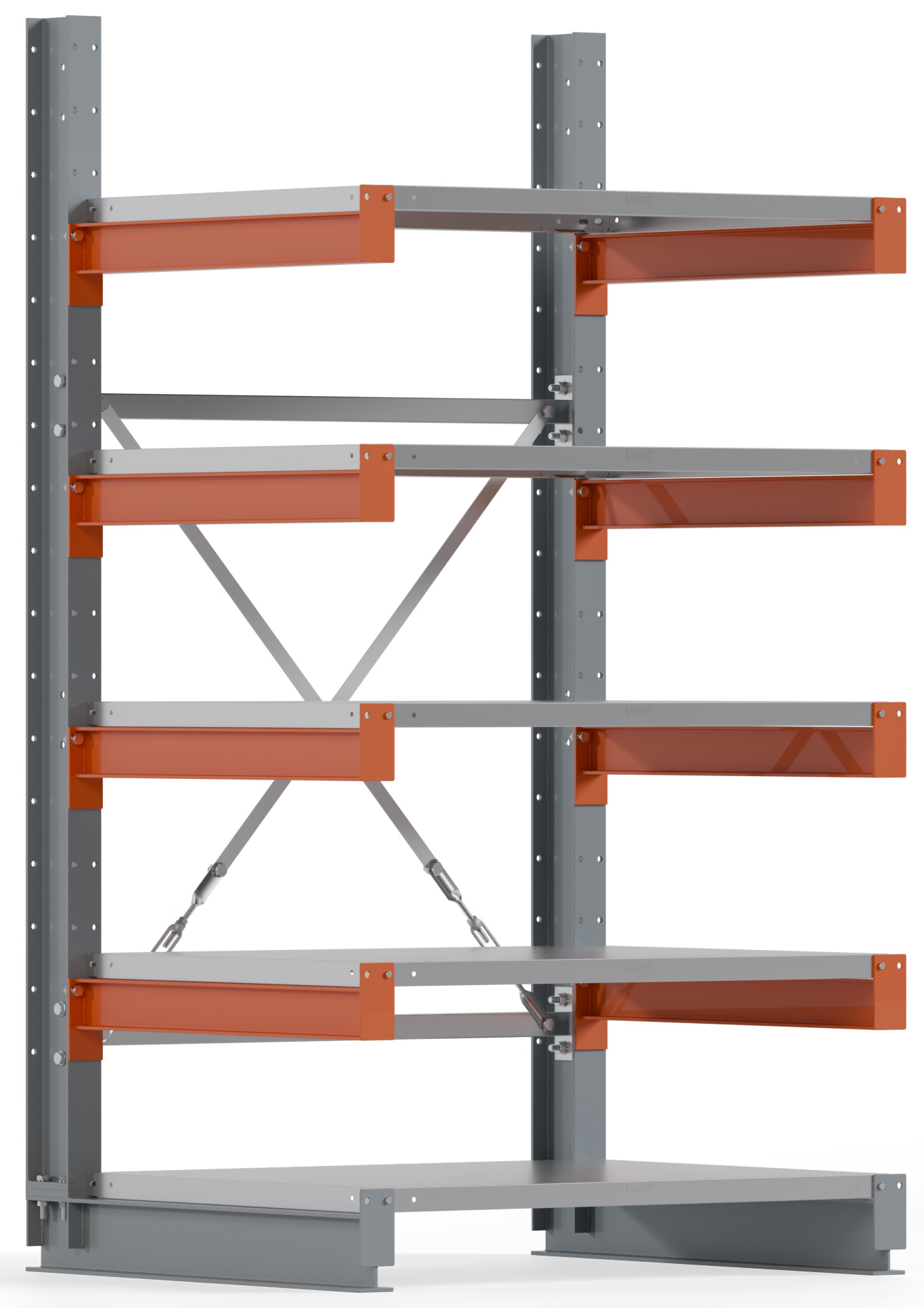 Regalwerk KARL BASIC 1350 Kragarmregal Stahlboden einseitig Grundfeld 2000 x 1000 x 800 mm Lagerregal mit Kragarmlast 550 kg | Ständerlast 1350 kg - 5 Ebenen mit Fachböden | Kragarme frei verstellbar (RW-B6-54100-80) Bild-01