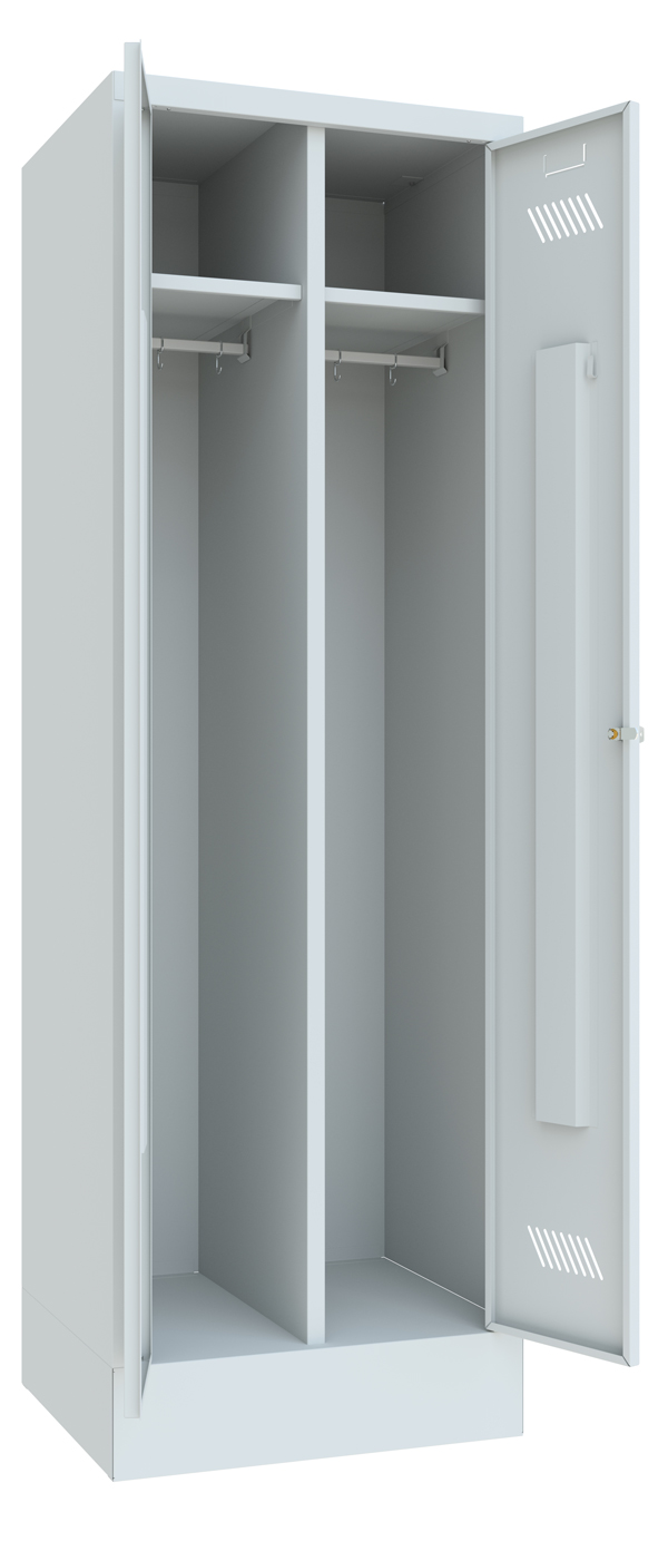 Pavoy Spind mit Sockel 1850 x 600 x 500 mm - 1 Doppel-Abteil mit Zylinderschloss - RAL 7035 Garderobenschrank Stahl Fachbreite 600 mm mit Hutboden und Kleiderstange - Korpus lichtgrau | Türen lichtgrau (PA-20201-213-731-735) Bild-01