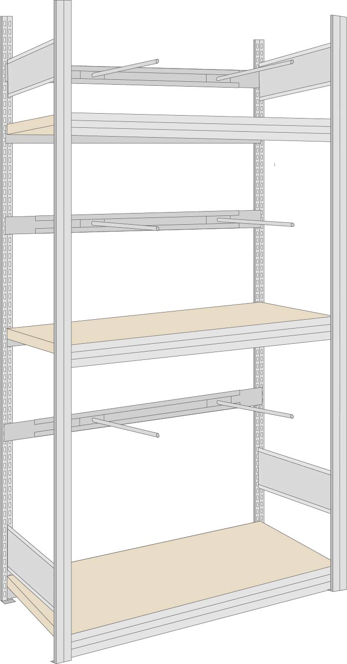 Regalwerk Schilderregal Grundfeld 2000 x 875 x 600 mm mit Tiefenriegel - Fachlast 250 kg - 3 Ebenen (RW-B3-50808-60) Bild-01