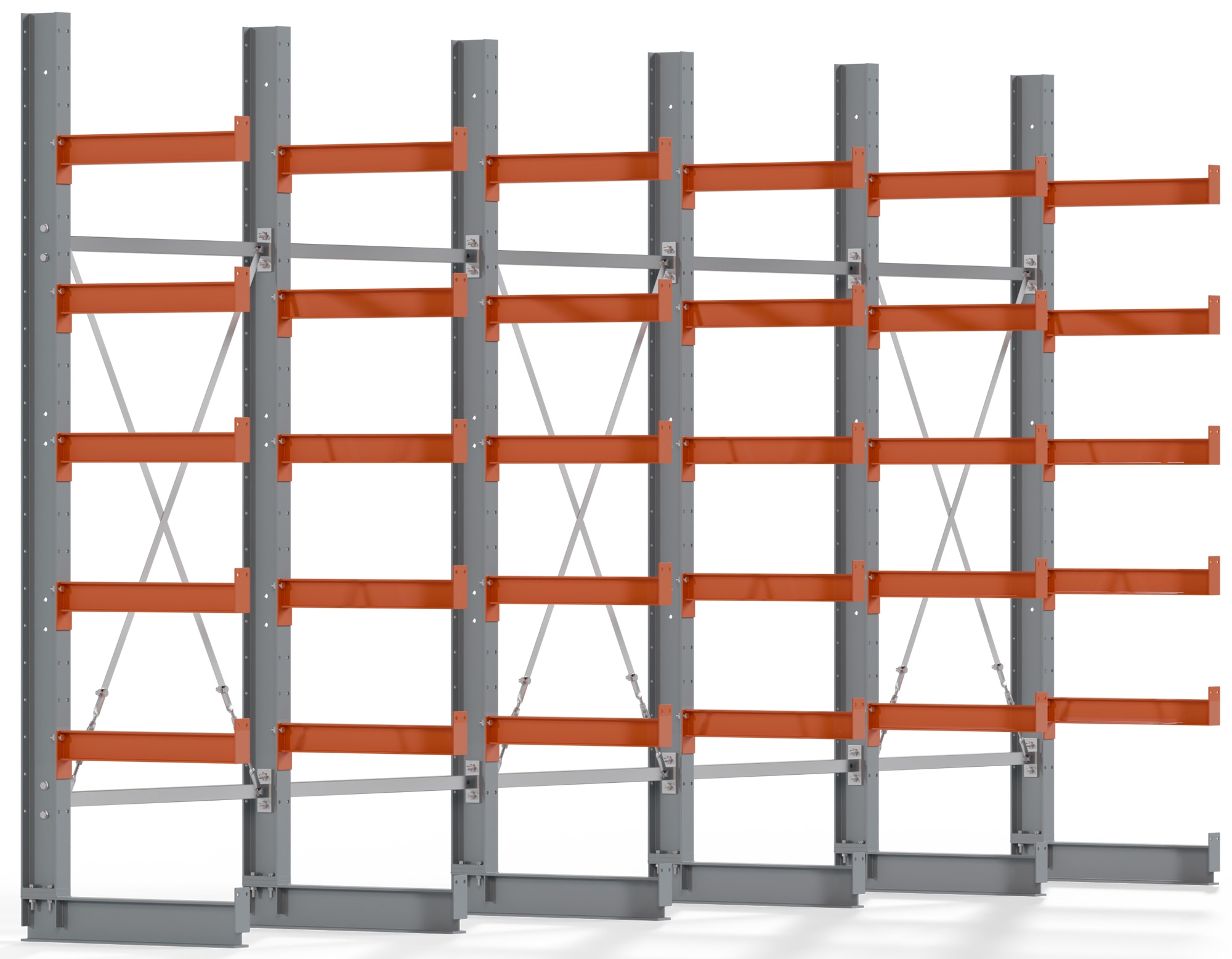Regalwerk KARL BASIC 1750 Kragarmregal einseitig Komplettset 2500 x 5000 x 600 mm Lagerregal 5 Felder mit Kragarmlast 730 kg | Ständerlast 1750 kg - 6 Ebenen | Kragarme frei verstellbar (RW-B6-50200-60-S4) Bild-01