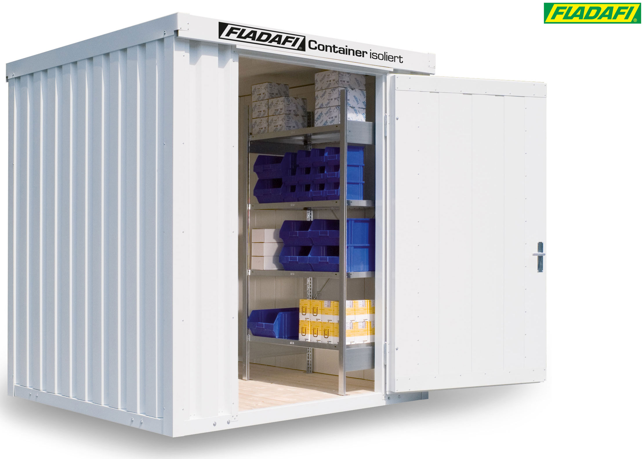 FLADAFI Thermocontainer 2100 x 2170 x 2405 mm mit Holzboden - 1-flügelige Tür auf 2 m Seite Container isoliert IC Pro 1200 mit Tür 1180 x 2090 mm - Materialcontainer 4 m² - Lagercontainer fertig montiert (SB-F2221200101) Bild-01