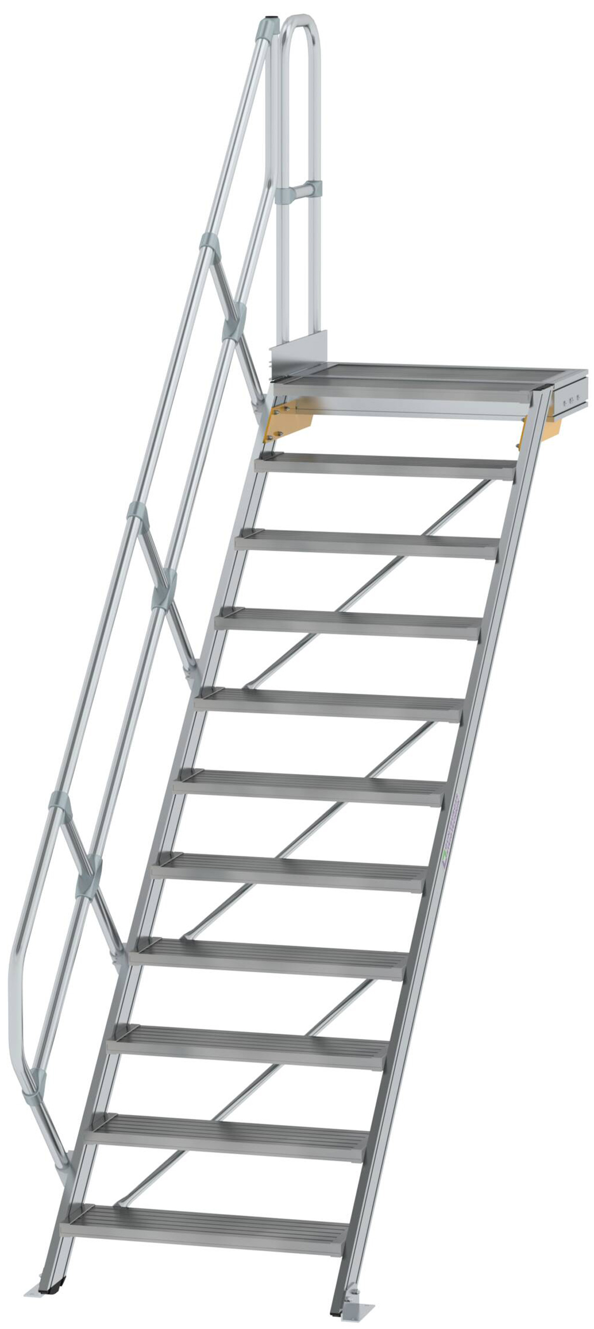 Günzburger Podesttreppe 45° 11 Stufen - 800 mm breit Alutreppe mit einem Handlauf - Stufenausführung Alu geriffelt (GB-600451) Bild-01