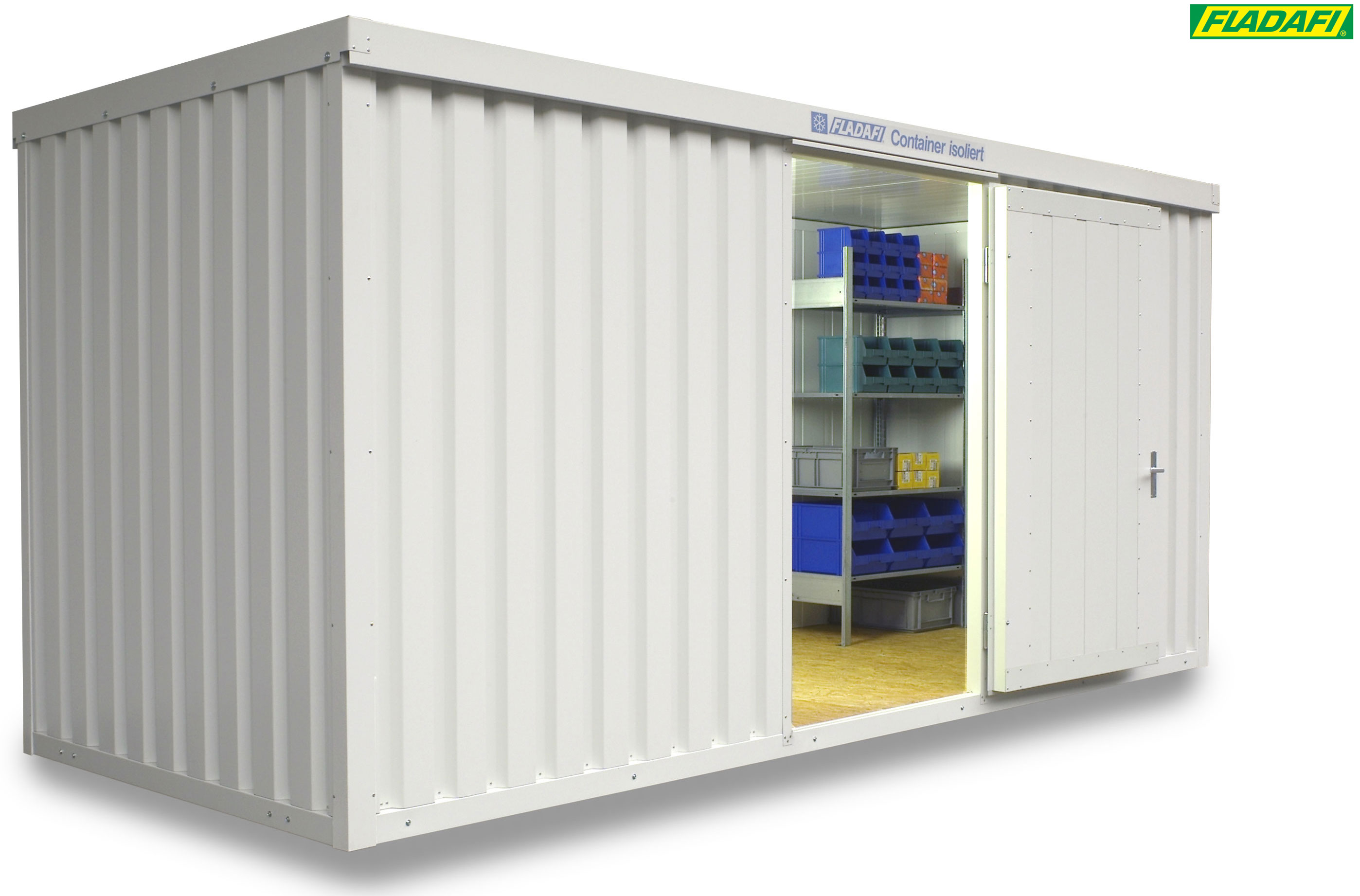 FLADAFI Thermocontainer 5080 x 2170 x 2405 mm mit Holzboden - 1-flügelige Tür auf 5 m Seite Container isoliert IC Pro 1500 mit Tür 1180 x 2090 mm - Materialcontainer 10 m² - Lagercontainer fertig montiert (SB-F2221500101) Bild-01