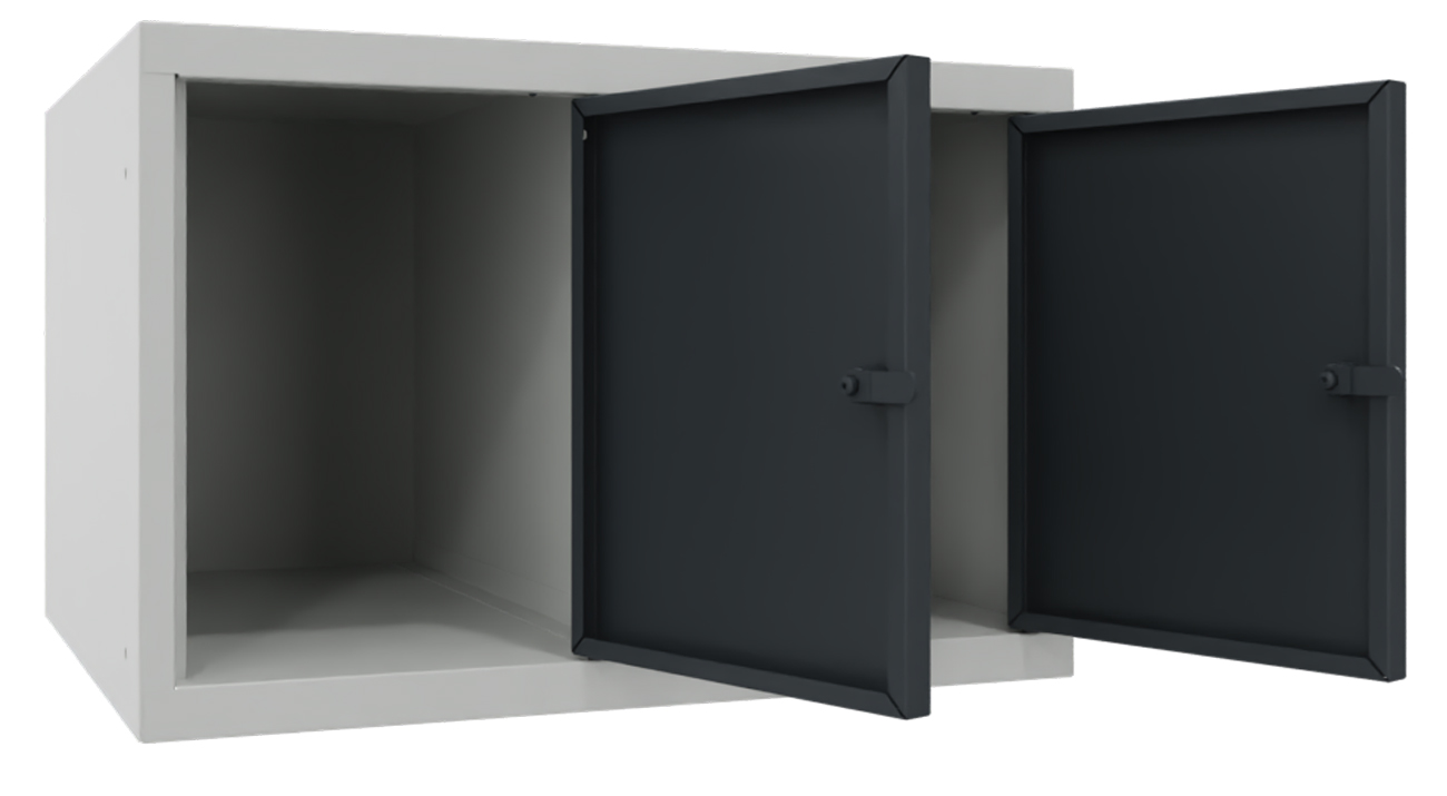 Pavoy Spind Aufsatz 395 x 600 x 500 mm - 2 Abteile mit Drehriegel - RAL 7035 | 7016 Garderobenschrank Aufsatz Stahl Fachbreite 300 mm - Korpus lichtgrau | Türen anthrazitgrau (PA-63268-213-002-735716) Bild-01