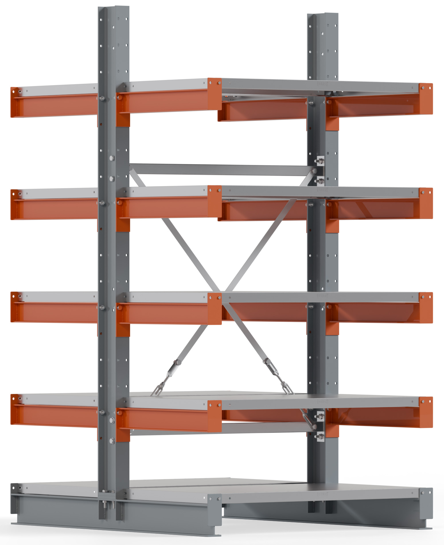 Regalwerk KARL BASIC 1800 Kragarmregal Stahlboden doppelseitig Grundfeld 2000 x 1000 x 600 mm Lagerregal mit Kragarmlast 730 kg | Ständerlast 1800 kg - 2x5 Ebenen mit Fachböden | Kragarme frei verstellbar (RW-B6-54110-60) Bild-01