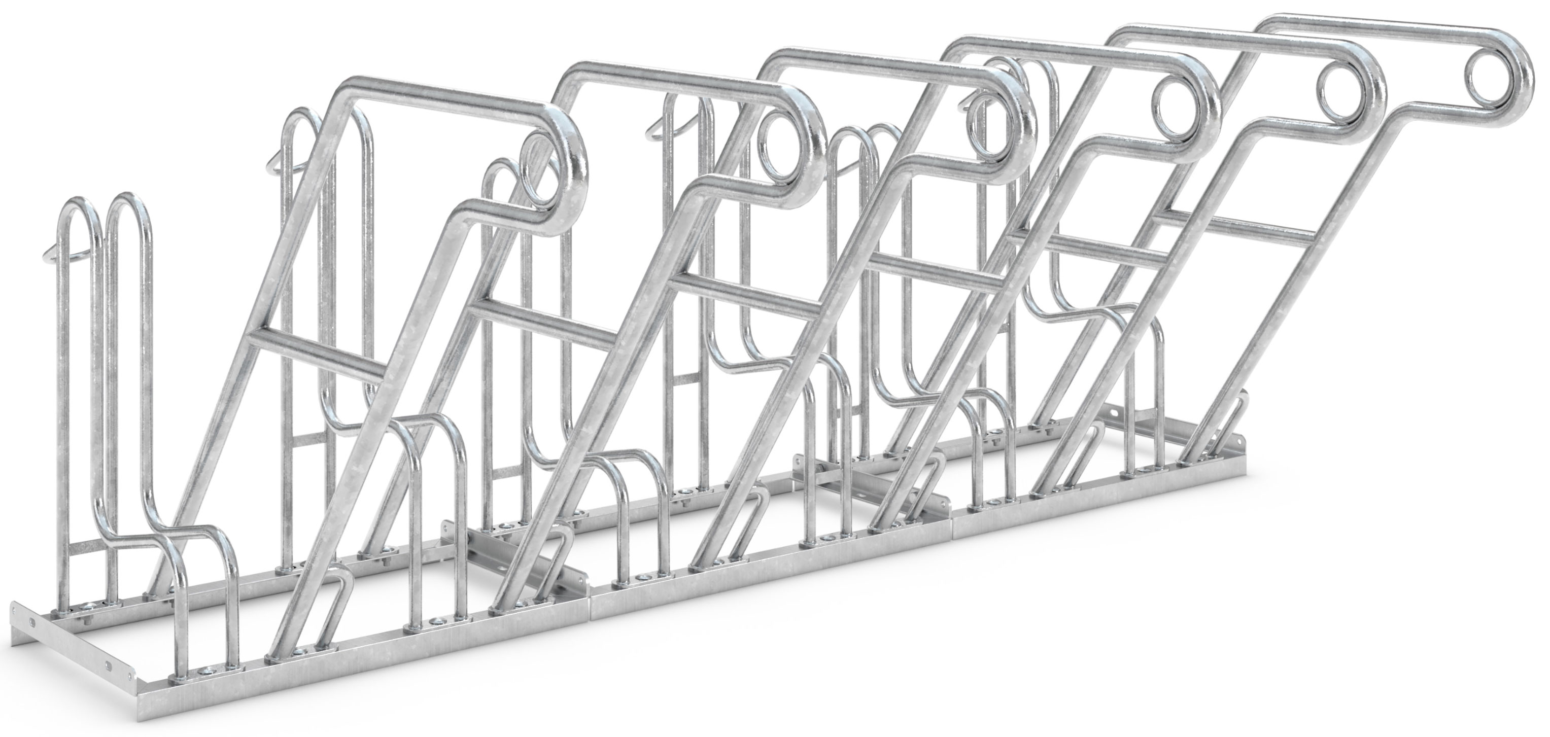 WSM Fahrradständer Anlehnbügel 4606 Stahl - 6 Einstellplätze Anlehnparker mit Befestigungsösen einseitig befahrbar - Radabstand 500 mm - Bügelparker Stahl verzinkt  (WSM-105800067) Bild-01