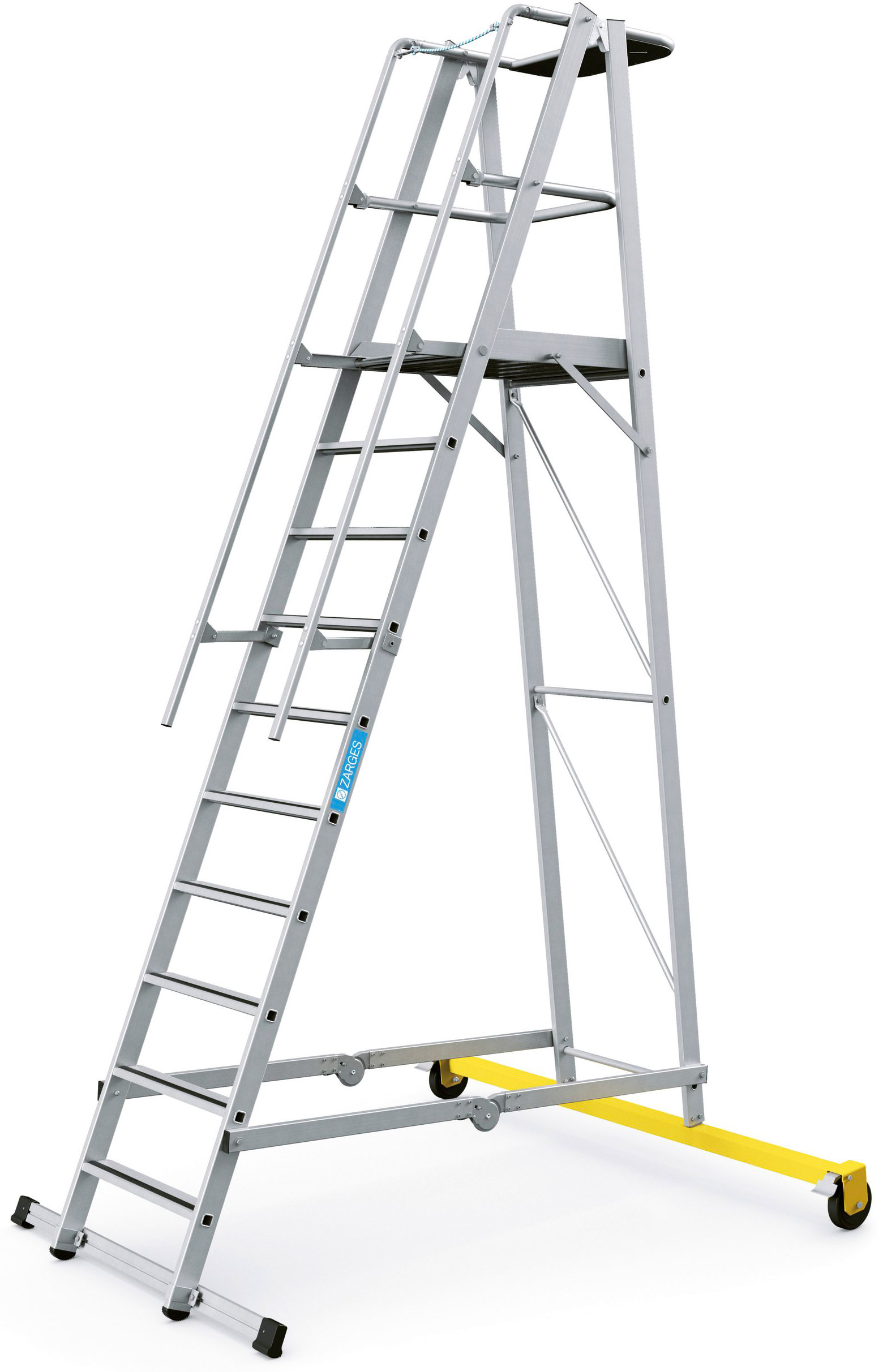 ZARGES Plattformleiter ZAP Safemaster Plus S - 10 Stufen Leiter fahrbar und klappbar mit beidseitigem Handlauf | Bockrollen (ZA-41207) Bild-01