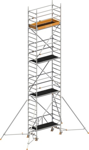 Rollgerüst Layher Zifa P2 hawego 1416237 mit Stützen und Telegeländer - Arbeitshöhe 8,66 m Fahrgerüst mit höhenverstellbarer Lenkrolle 400 und Diagonal- und Standleiter-Optimierung - Gerüststützen ausziehbar - Sicherheitsaufbau P2 (LS-1416237-H) Bild-01