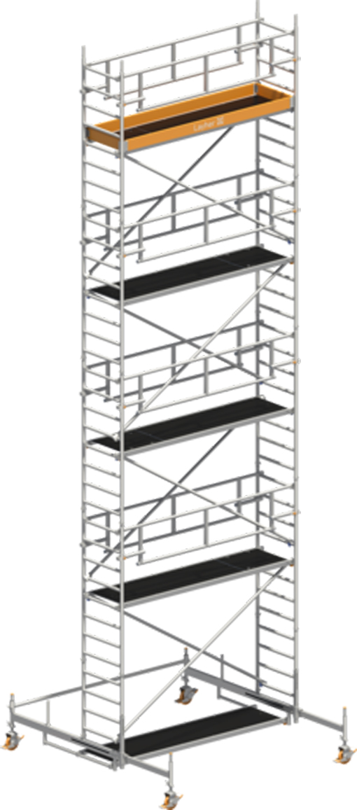 Fahrgerüst Layher Uni Standard P2 SAFETY Plus hawego 1421108 - Arbeitshöhe 10,38 m fahrbares Gerüst mit Sicherheits-Doppelgeländern und Diagonal-Optimierung - Rollgerüst Sicherheitsaufbau P2 mit verstellbaren Fahrbalken (LS-1421108-H) Bild-01