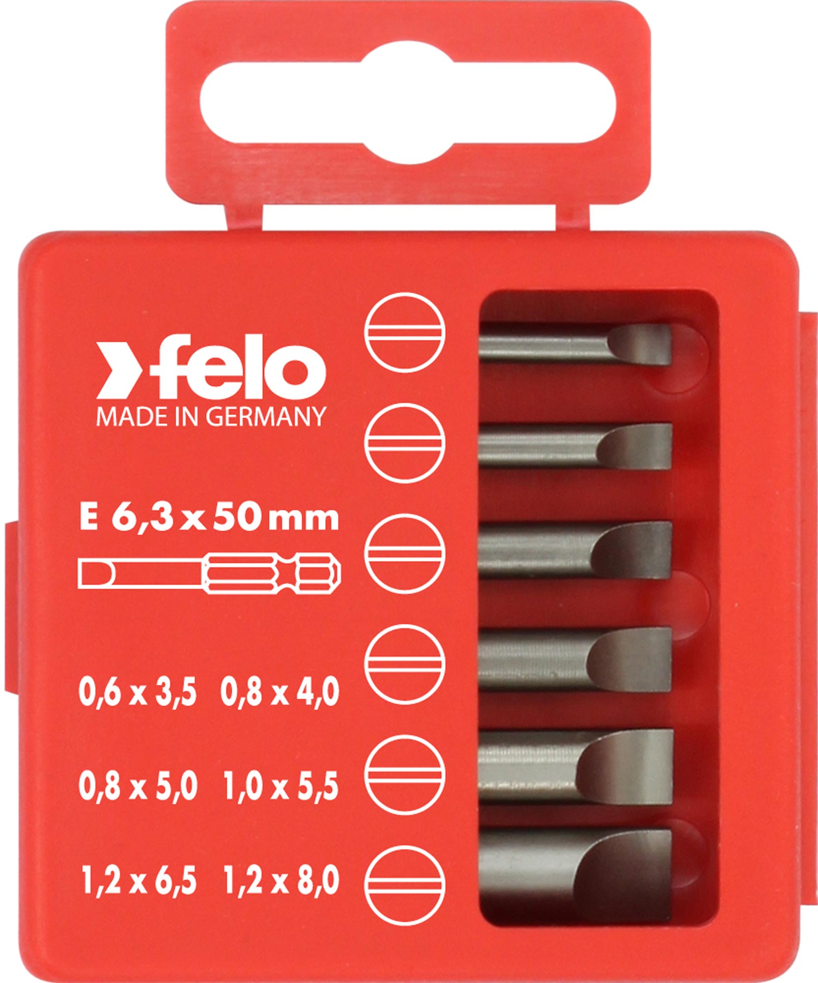 Felo Profi Bit-Box 6-teilig Industrie E 6,3 x 50 mm Schlitz SL Bit Set - SL 3,0 | SL 3,5 | SL 4,0 | SL 5,5 | SL 6,5 | SL 8,0 (FL-03091516) Bild-01