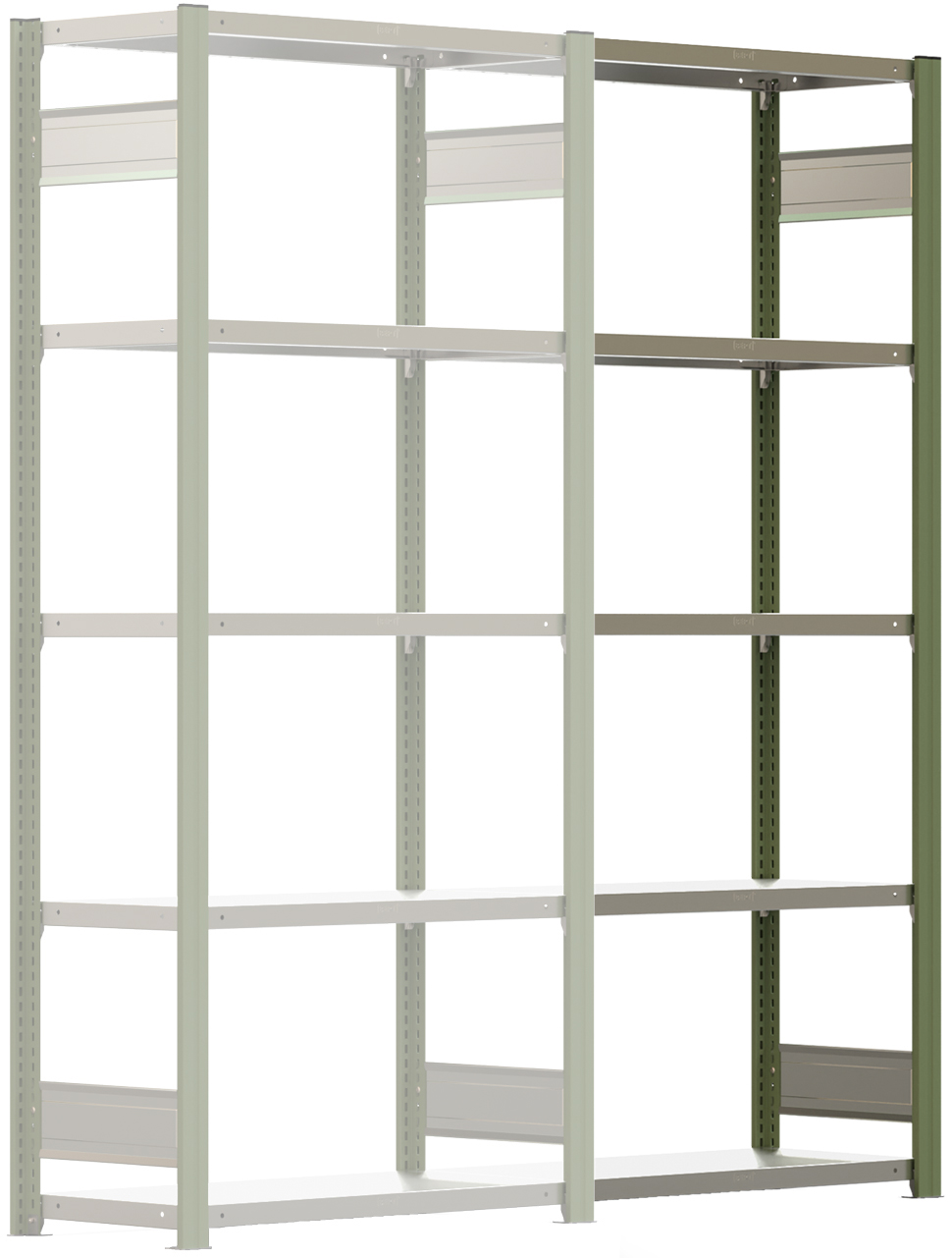 Regalwerk BERT Lagerregal 150|5 Anbaufeld 2000 x 875 x 400 mm - RAL 6011 Regal mit Kreuzdiagonalen - Fachlast 150 kg - 5 Stahlfachböden verzinkt | Regalrahmen resedagrün pulverbeschichtet (RW-B3-43112-40-RG) Bild-01