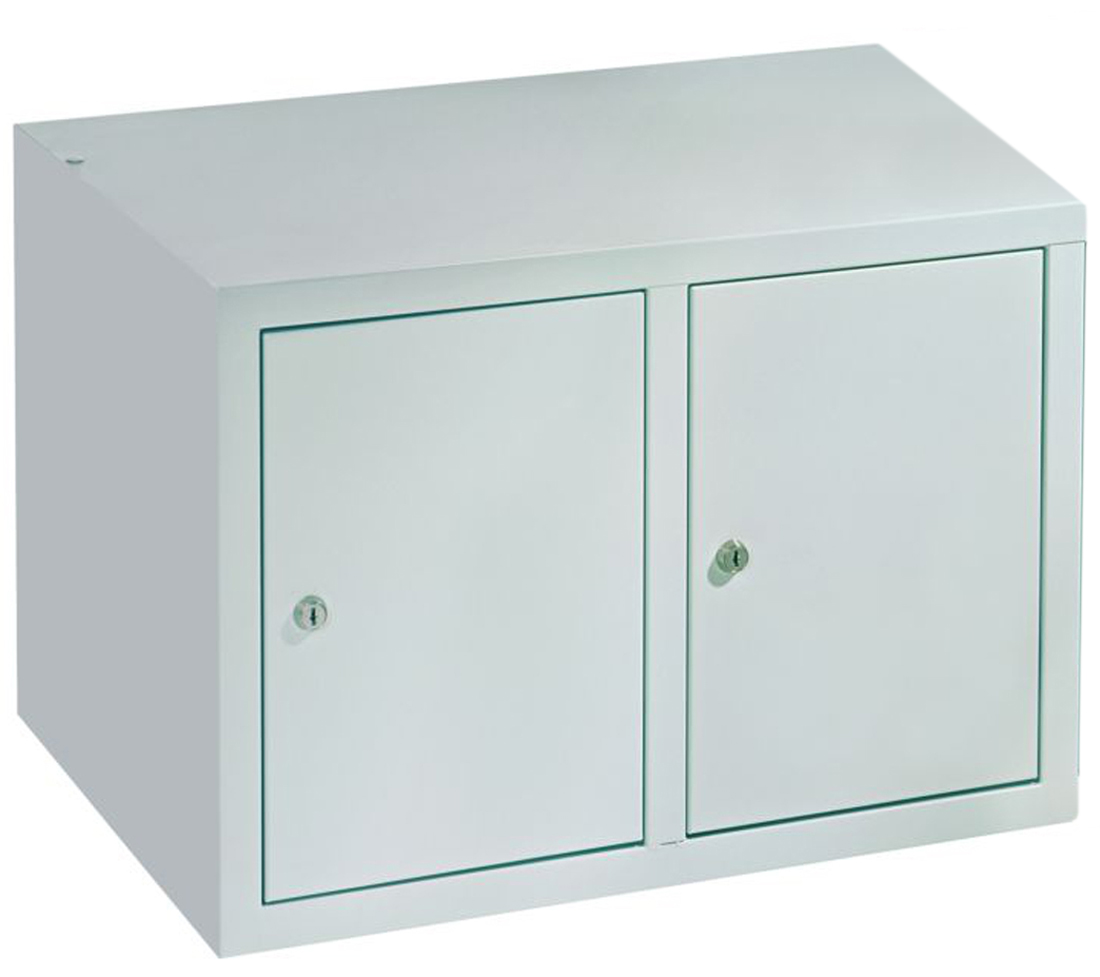 Pavoy Spind Aufsatz 395 x 800 x 500 mm - 2 Abteile mit Zylinderschloss - RAL 7035 Garderobenschrank Aufsatz Stahl Fachbreite 400 mm - Korpus lichtgrau | Türen lichtgrau (PA-63268-214-001-735) Bild-01