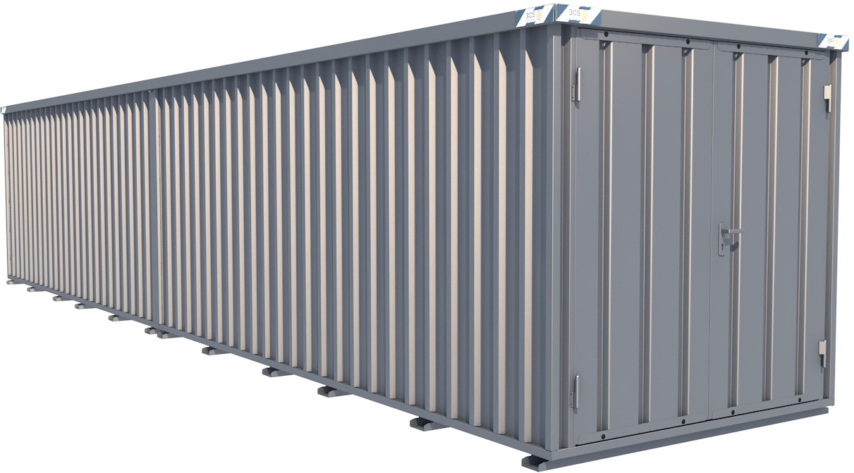 BOS Container Combination 10200 x 2100 x 2100 mm - 2-flügelige Tür auf 2 m Seite Lagercontainer mit Tür 1750 x 1890 mm - Materialcontainer 10x2 m Serie SCC2100+ unmontiert (BOS-SCC2100-10x2-SZ) Bild-01