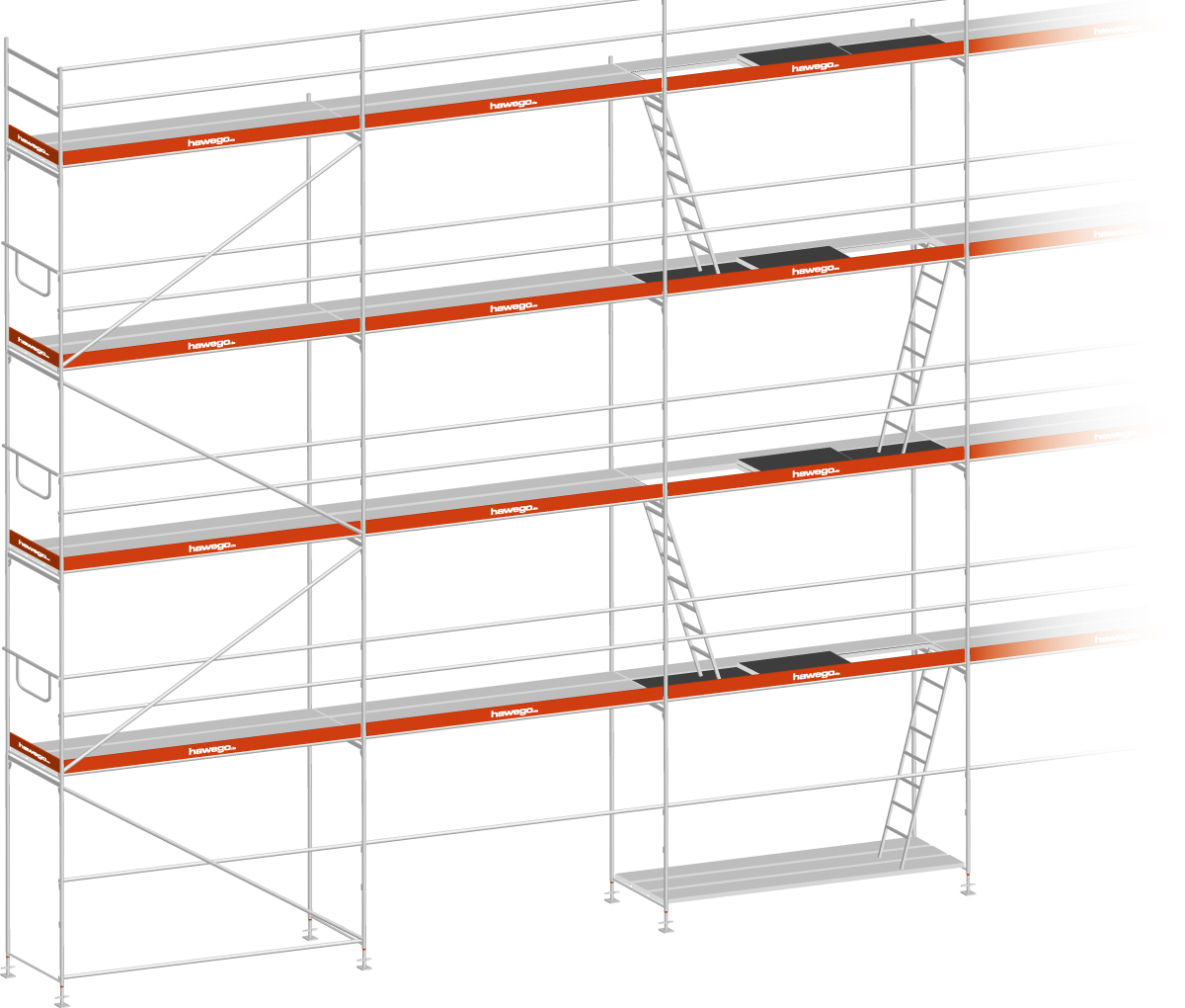 Layher Blitz Gerüst 70 Alu mit Stalu-Boden - gebraucht Gebrauchtmaterial mit Feldlänge 3,07 m - Gerüstbreite 0,73 m | Original Layher Material geprüfte Qualität (LG-C-307-073-057-AAB-GM) Bild-01