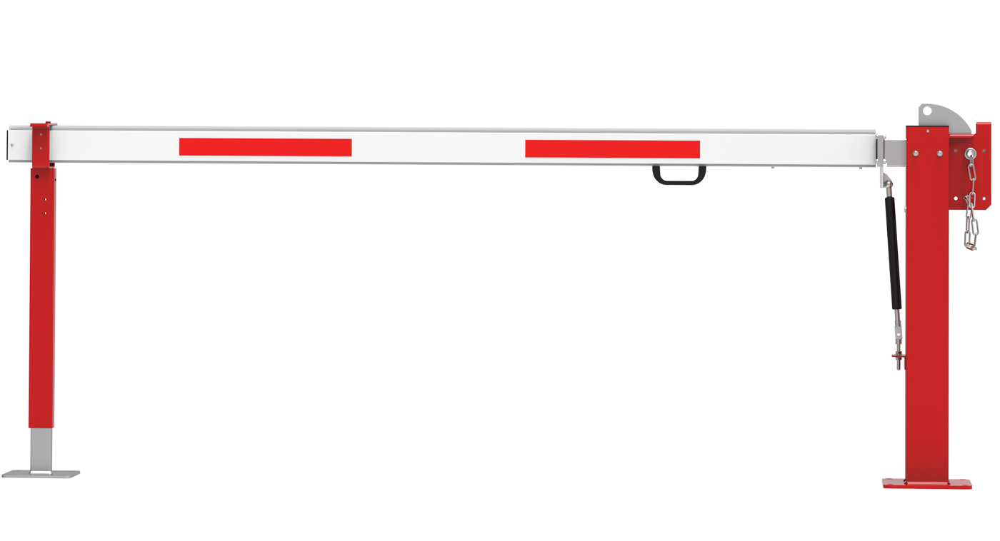 Mannus Schranke WES 31 rot | weiß mit Gasdruckfeder und Auflagestütze 2,00 m - mit Vorhangschloss Schlagbaum eckig 93 x 46 mm ortsfest zum Aufdübeln - Pfosten Stahl | Sperrbalken Alu (MA-3-031-2000-0003-AS) Bild-01