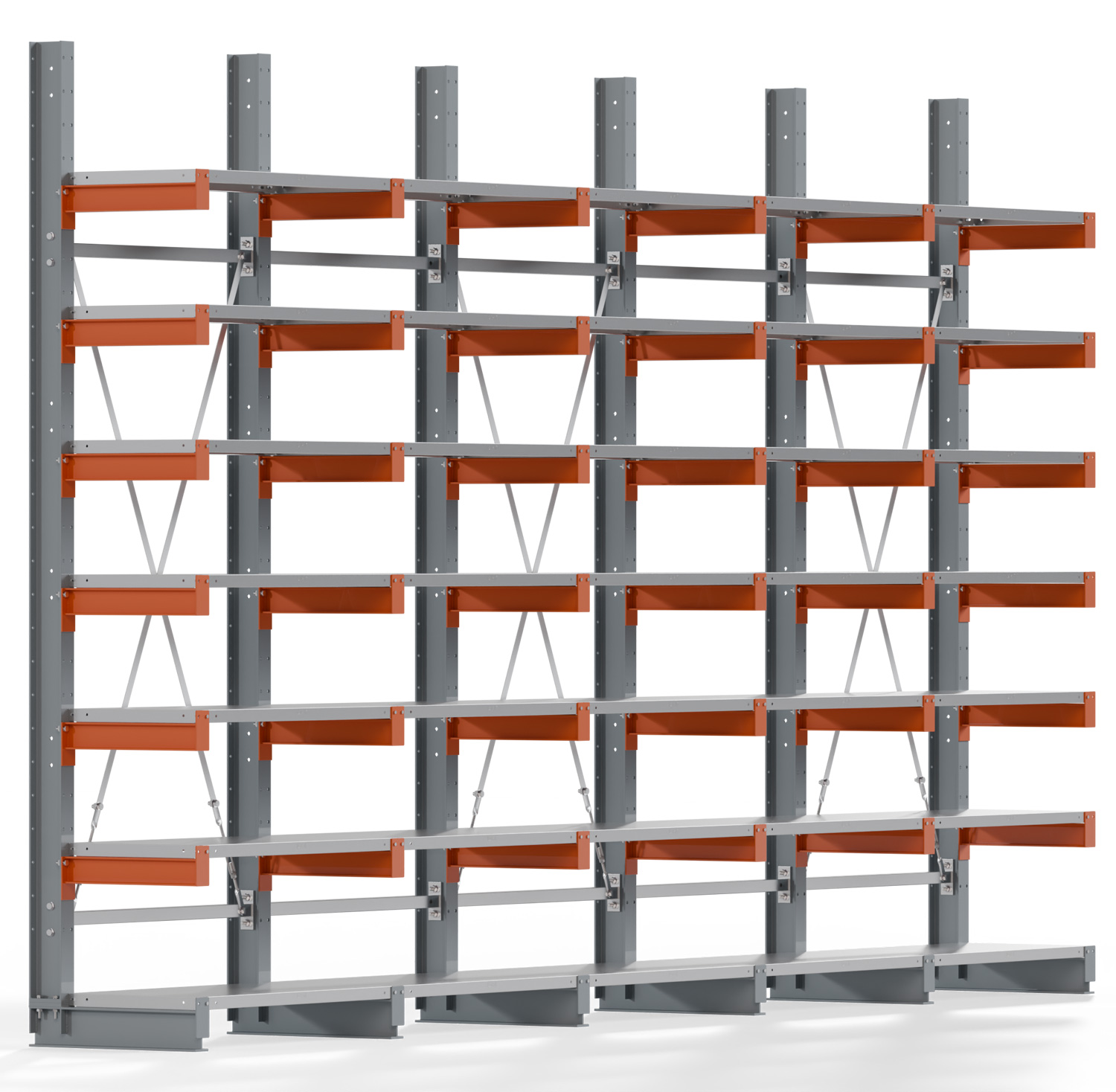 Regalwerk KARL BASIC 1850 Kragarmregal Stahlboden einseitig Komplettset 3000 x 5000 x 500 mm Lagerregal 5 Felder mit Kragarmlast 870 kg | Ständerlast 1850 kg - 7 Ebenen mit Fachböden | Kragarme frei verstellbar (RW-B6-54300-50-S4) Bild-01