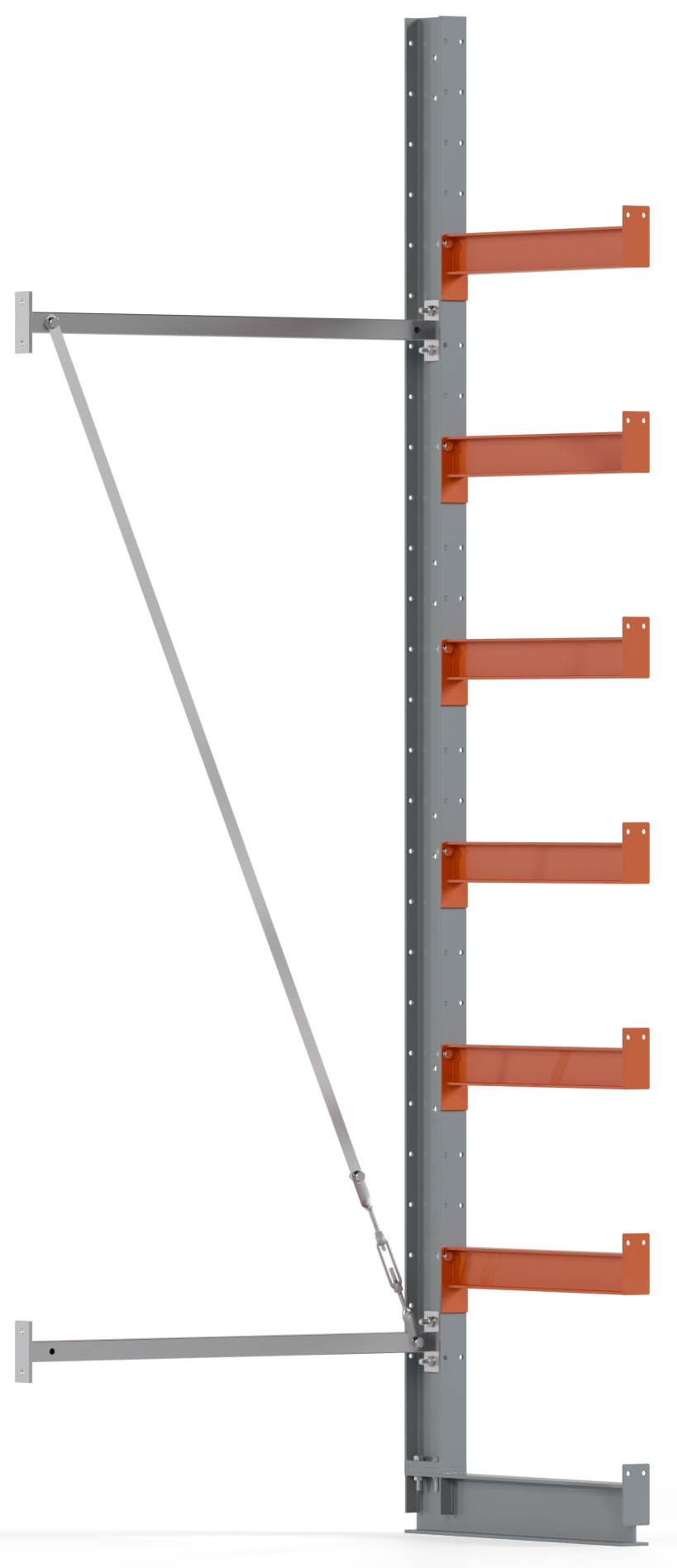 Regalwerk KARL BASIC 1550 Kragarmregal einseitig Anbaufeld 3000 x 1000 x 600 mm Lagerregal mit Kragarmlast 730 kg | Ständerlast 1550 kg - 7 Ebenen | Kragarme frei verstellbar (RW-B6-50301-60) Bild-01