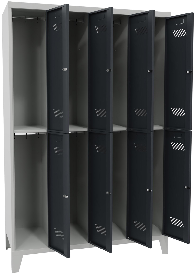 Pavoy Schließfach Spind mit Füßen 1850 x 1200 x 500 mm - 8 Abteile mit Zylinderschloss - RAL 7035 | 7016 Schließfach Schrank Stahl Fachbreite 300 mm mit Kleiderstange - Korpus lichtgrau | Türen anthrazitgrau (PA-60260-423-031-735716) Bild-01
