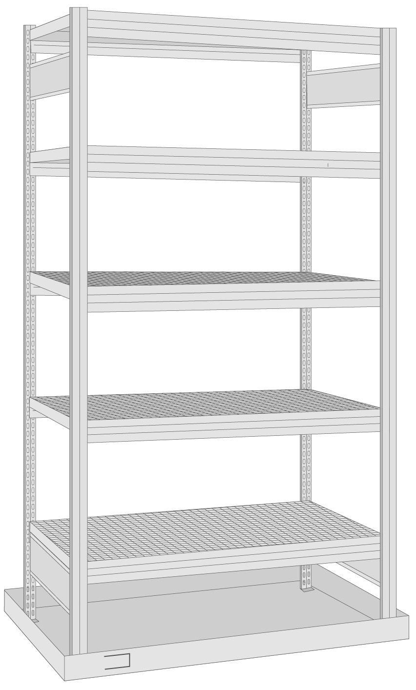 Regalwerk BERT Umweltregal Gitterrost | Auffangwanne Grundfeld 2000 x 1005 x 600 mm Regal mit Tiefenriegel - Fachlast 150 kg - 4 Gitterrostebenen - 1 Auffangwanne (RW-B3-67612-60) Bild-01