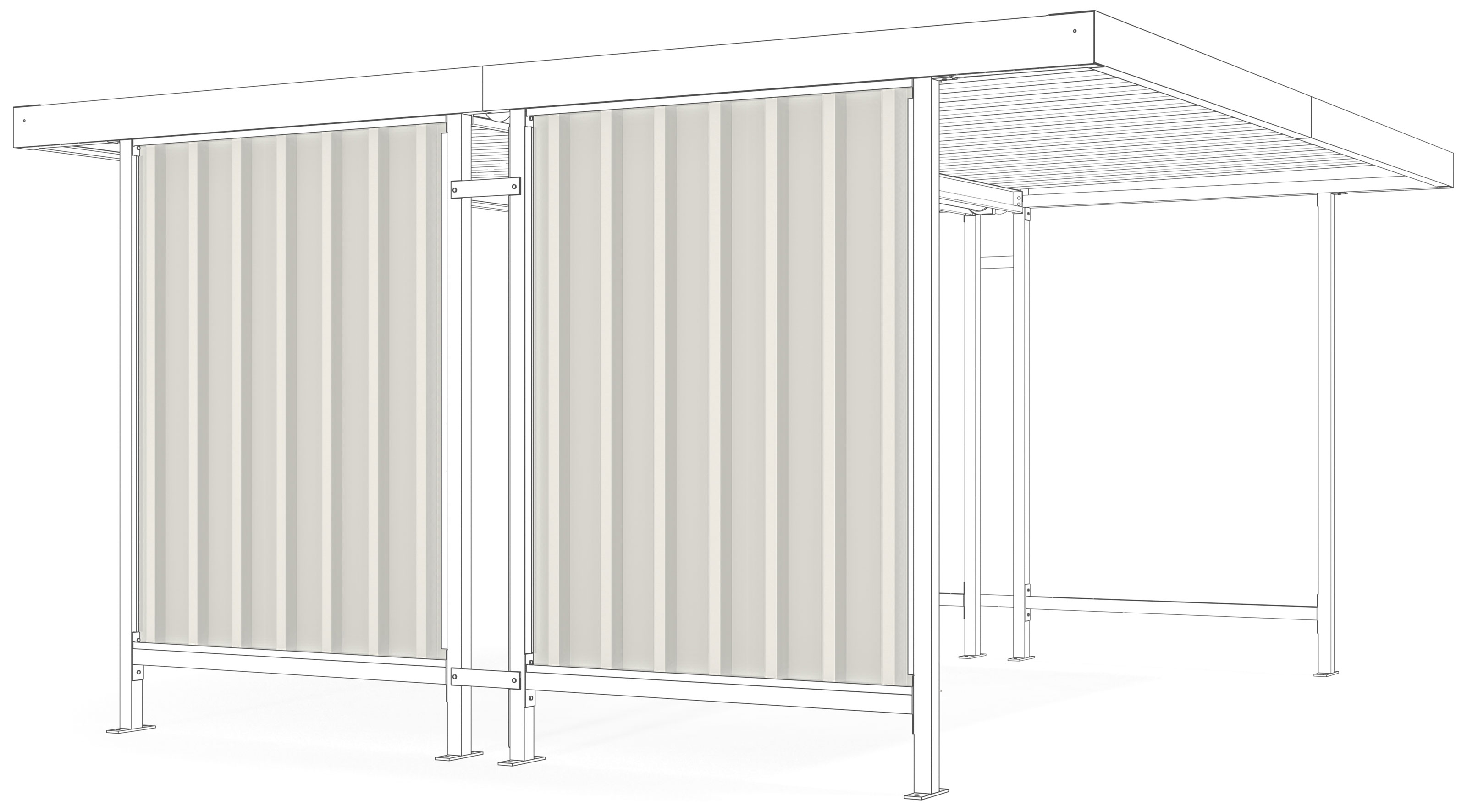 WSM Überdachung Leipzig doppelseitig - L40-L45 Seitenwand - RAL 9002 Seitenwand für Unterstand Leipzig doppelseitig L40 bis L45 aus Trapezblech grauweiß (WSM-102000121) Bild-01