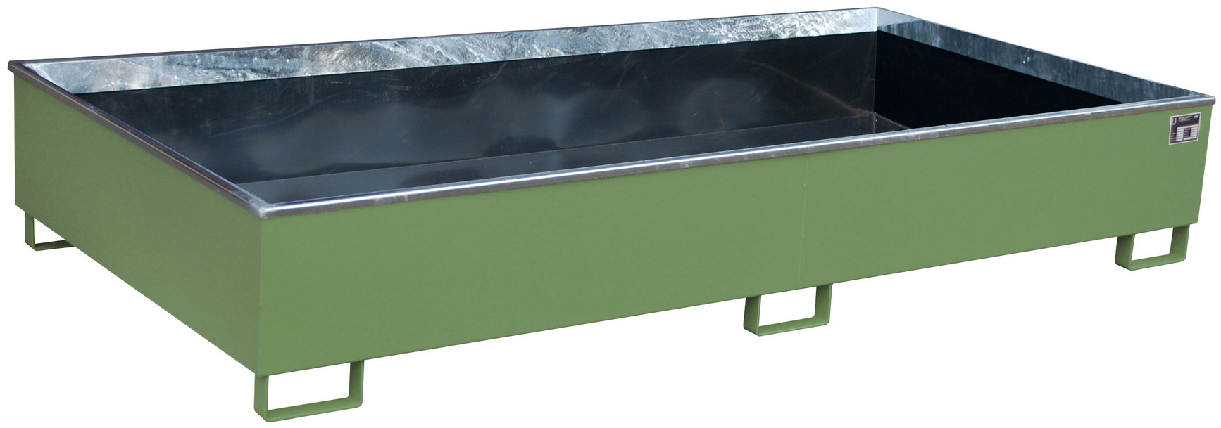 Bauer Regalwanne Stahl RW 2700-3 PE - RAL 6011 Auffangbehälter mit PE-Einsatz für Regalfeldlänge 2700 mm - Stahlwanne resedagrün pulverbeschichtet mit 1000 Liter Auffangvolumen  (BA-4518-55-0000-4) Bild-01