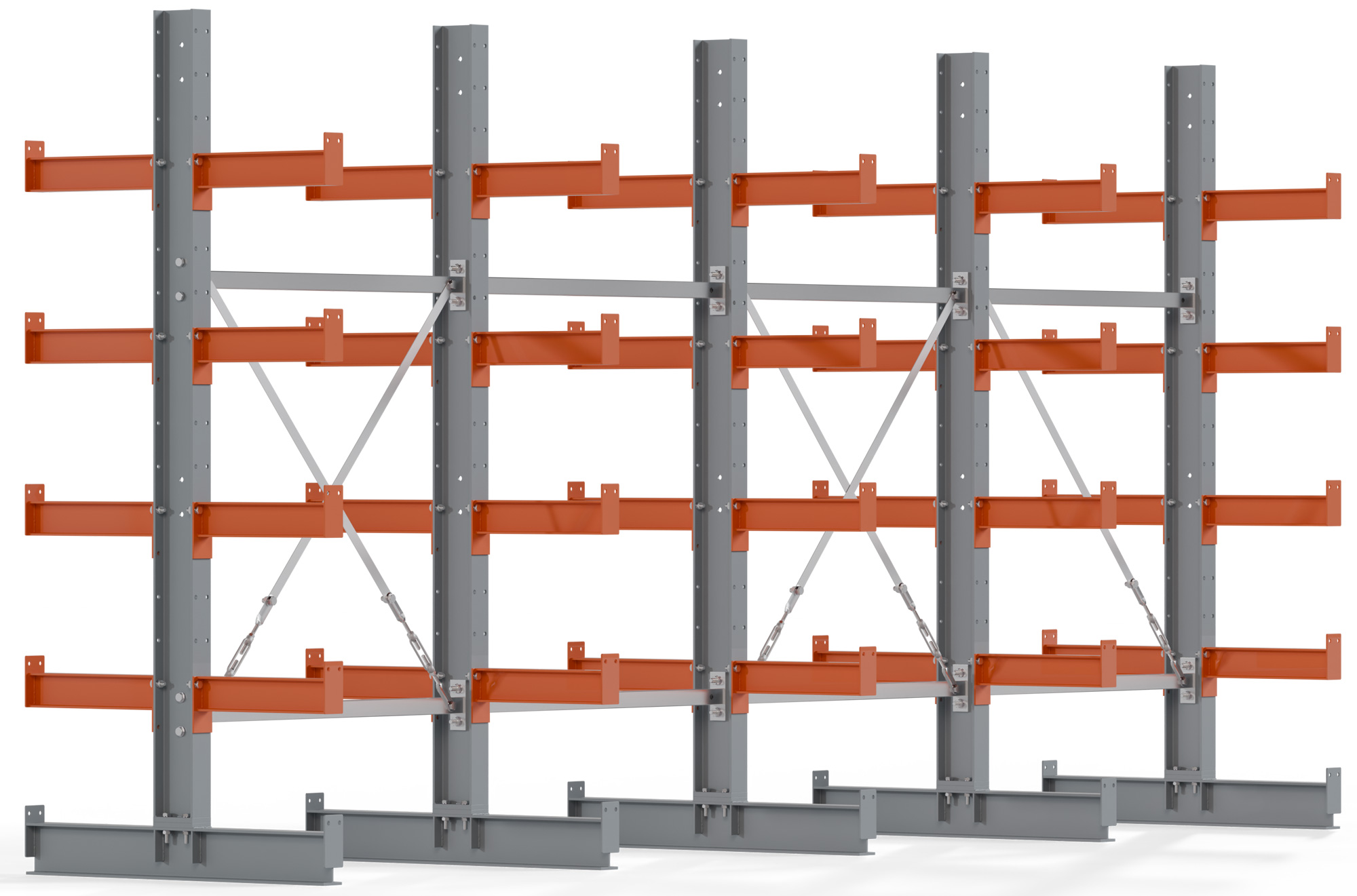 Regalwerk KARL BASIC 2600 Kragarmregal doppelseitig Komplettset 2000 x 4000 x 400 mm Lagerregal 4 Felder mit Kragarmlast 1100 kg | Ständerlast 2600 kg - 2x5 Ebenen | Kragarme frei verstellbar (RW-B6-50110-40-S3) Bild-01