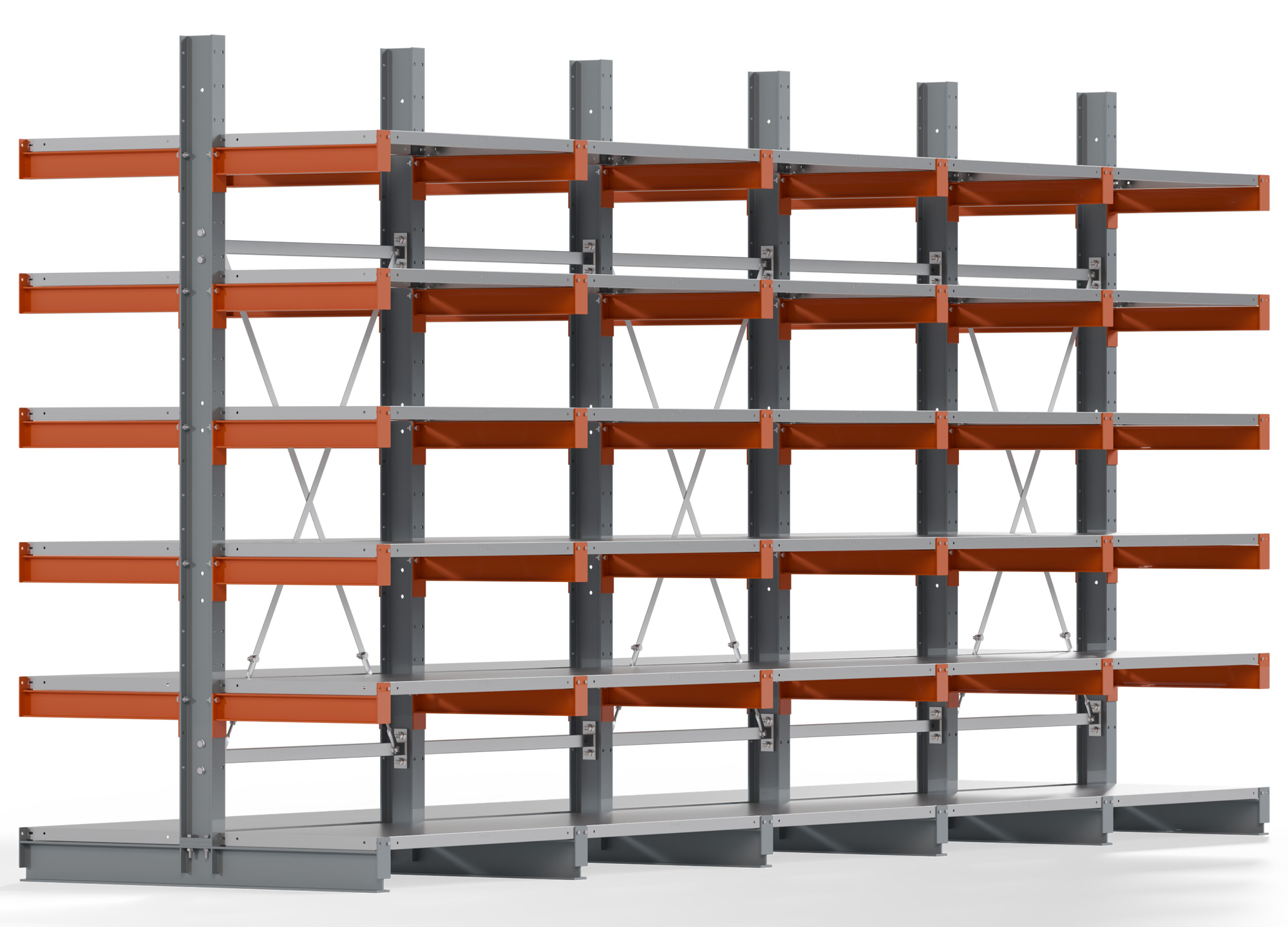 Regalwerk KARL BASIC 1750 Kragarmregal Stahlboden doppelseitig Komplettset 2500 x 5000 x 600 mm Lagerregal 5 Felder mit Kragarmlast 730 kg | Ständerlast 1750 kg - 2x6 Ebenen mit Fachböden | Kragarme frei verstellbar (RW-B6-54210-60-S4) Bild-01