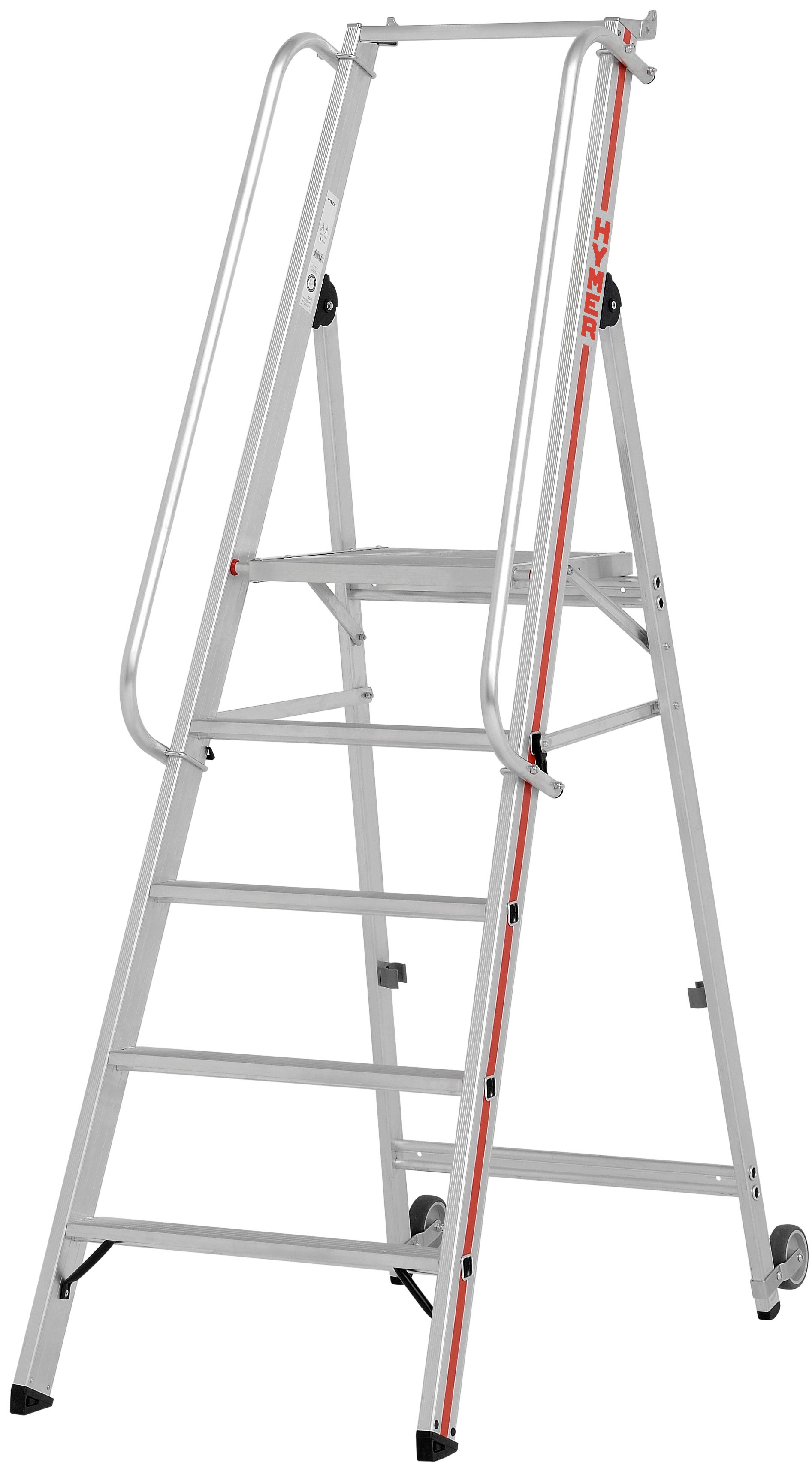 Hymer Plattformleiter rollbar 5 Stufen Leiter mit Kipprollen und langem Handlauf (HY-808105) Bild-01