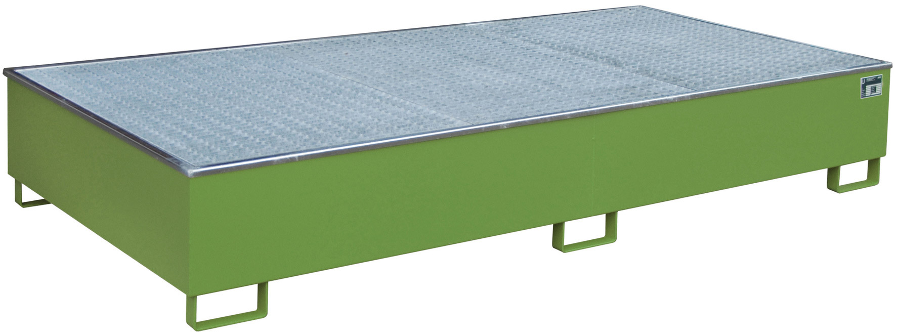 Bauer Regalwanne Stahl RW-GR 2700-3 PE - RAL 6011 Auffangbehälter mit PE-Einsatz und Gitterrost für Regalfeldlänge 2700 mm - Stahlwanne resedagrün pulverbeschichtet mit 1000 Liter Auffangvolumen  (BA-4518-59-0000-4) Bild-01